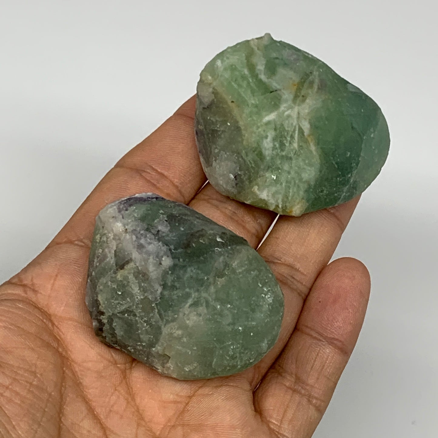 143.1g,1.8"-1.9", 2pcs, Fluorite Tumbled Rough/Semi- Polished @Mexico, B18717