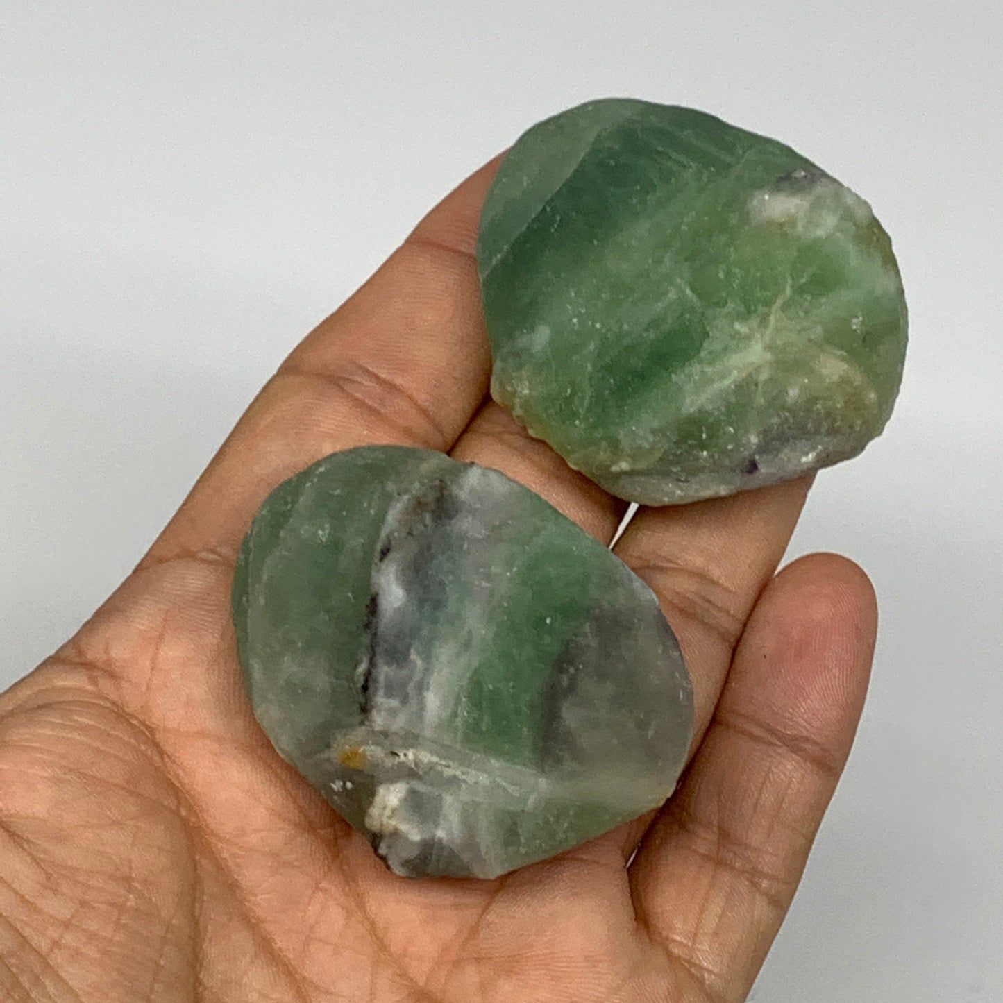 143.1g,1.8"-1.9", 2pcs, Fluorite Tumbled Rough/Semi- Polished @Mexico, B18717