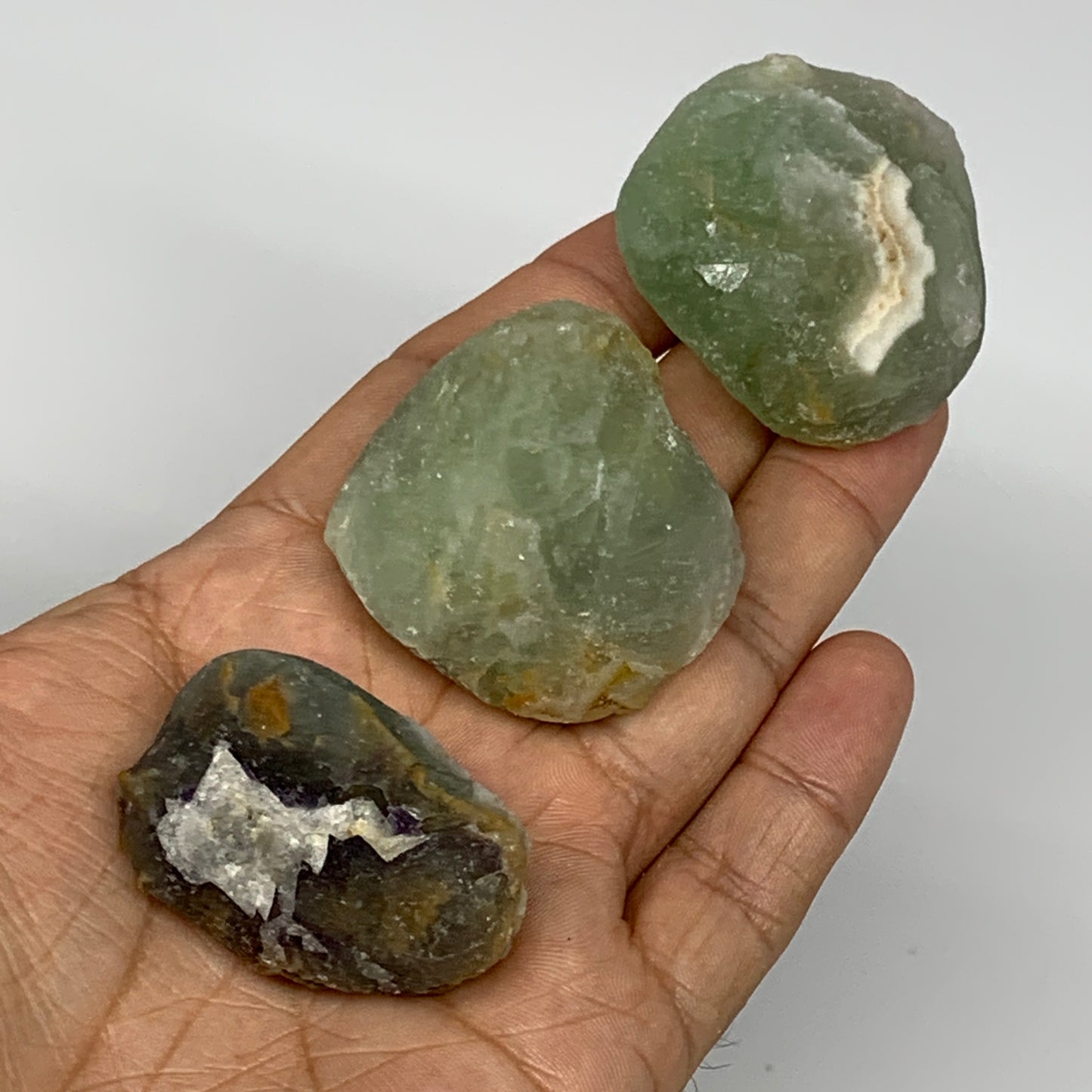 156.2g,1.6"-1.7", 3pcs, Fluorite Tumbled Rough/Semi- Polished @Mexico, B18718