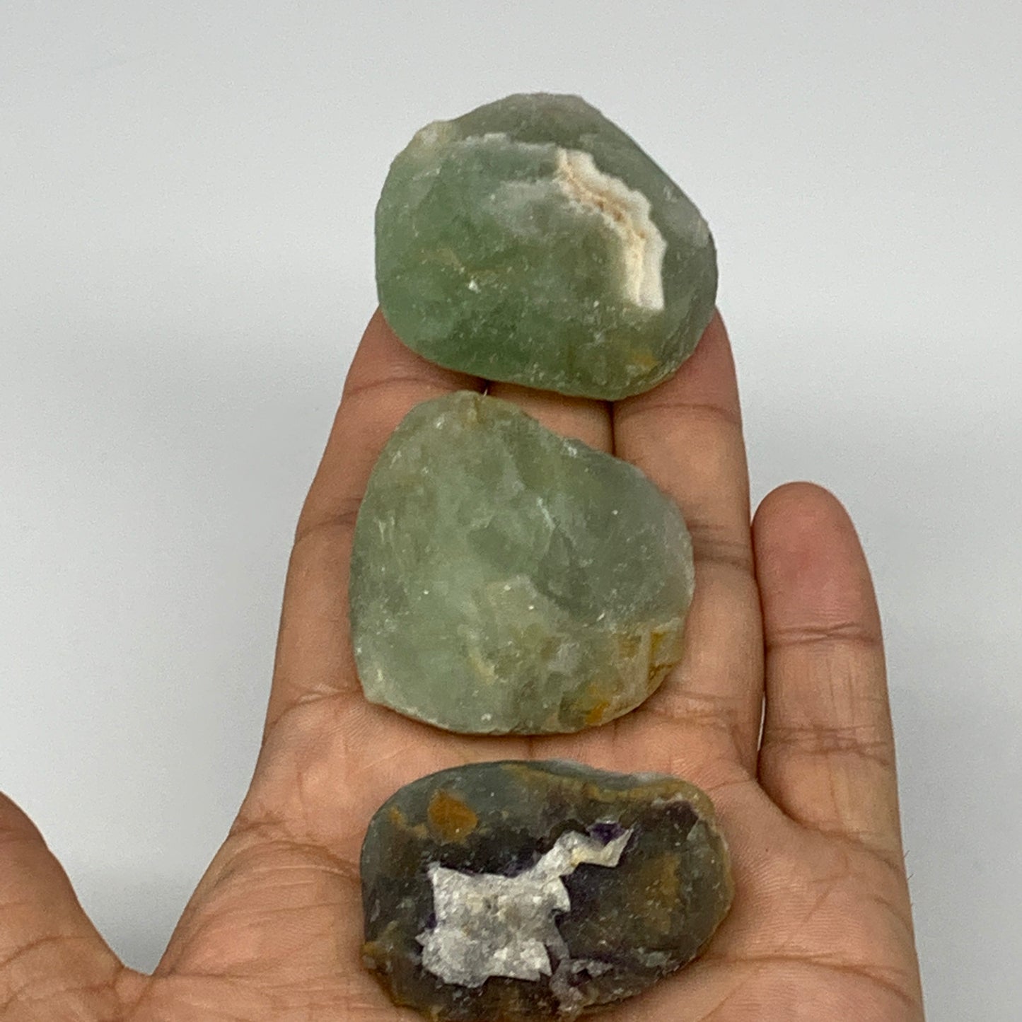 156.2g,1.6"-1.7", 3pcs, Fluorite Tumbled Rough/Semi- Polished @Mexico, B18718