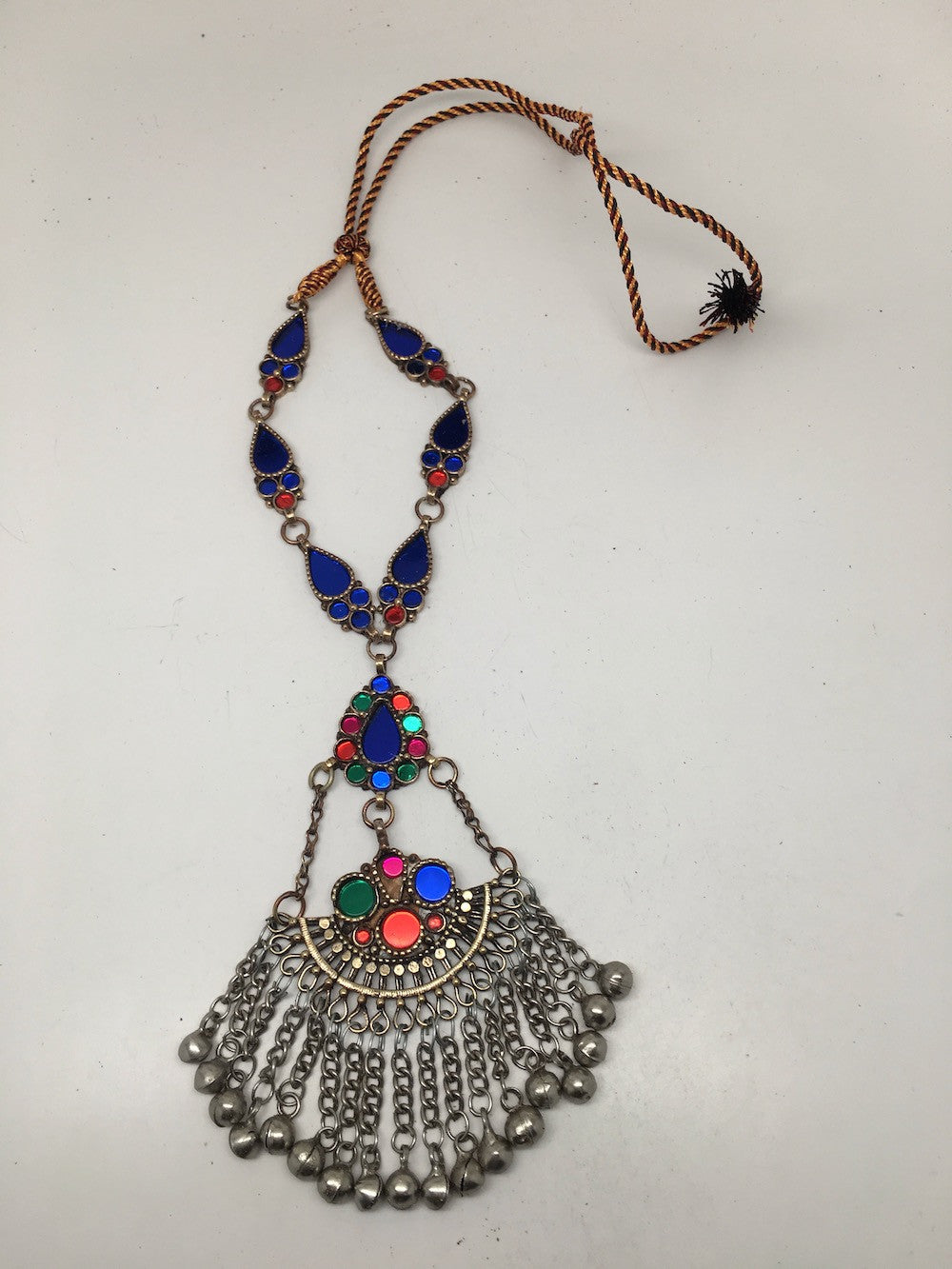 Handmade Afghan Tribal Kuchi Multi-Color Glass Bells Boho ATS Necklace, KN387