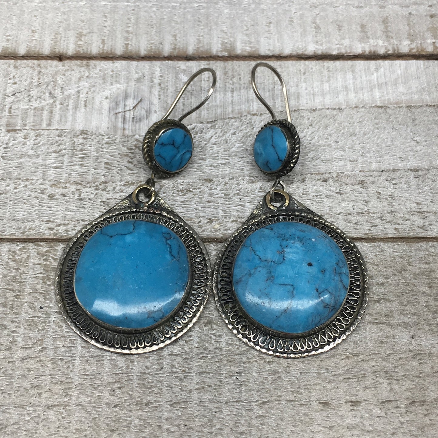 Turkmen Earrings Tribal Statement Boho Bib Blue Round Fashion Earring, KE229