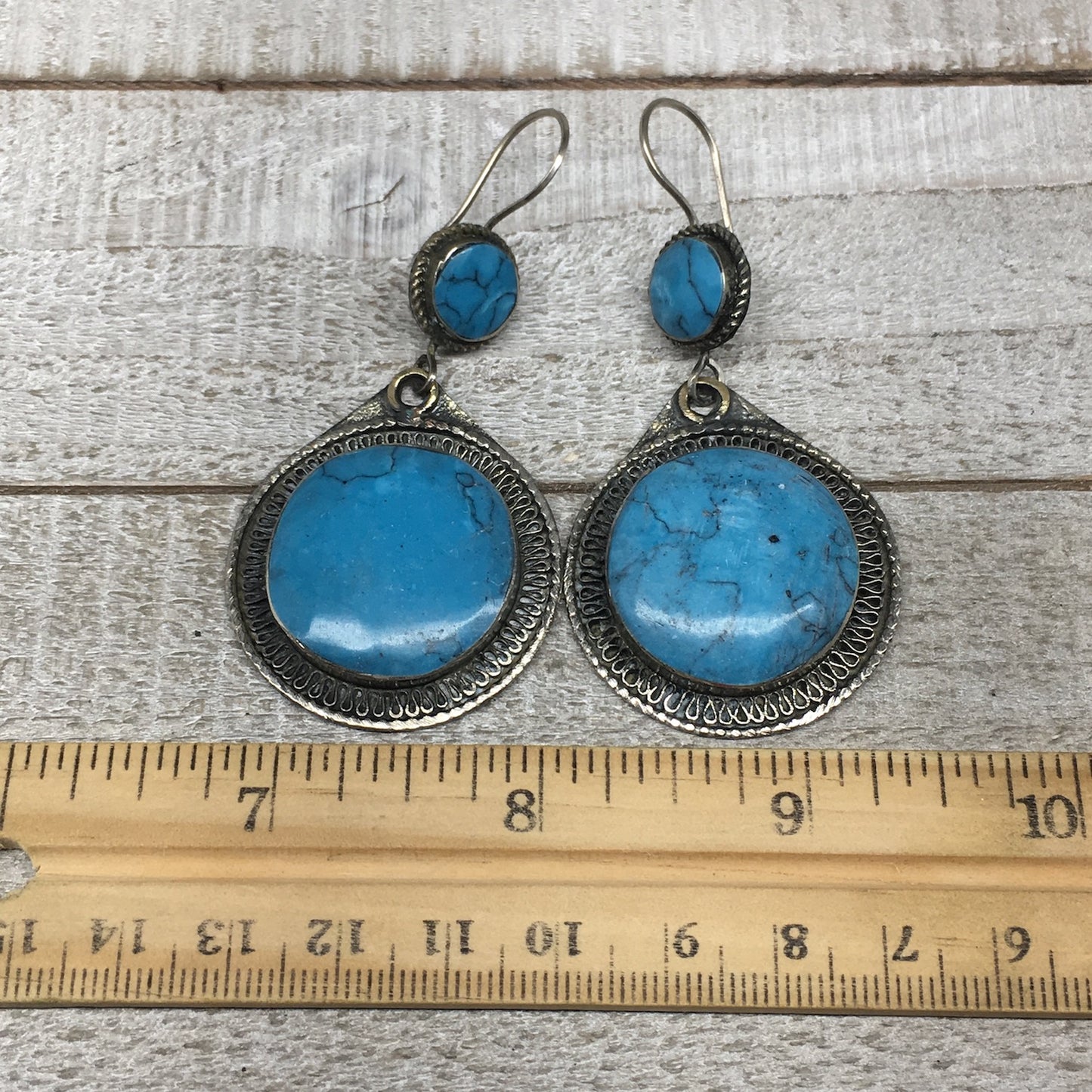 Turkmen Earrings Tribal Statement Boho Bib Blue Round Fashion Earring, KE229