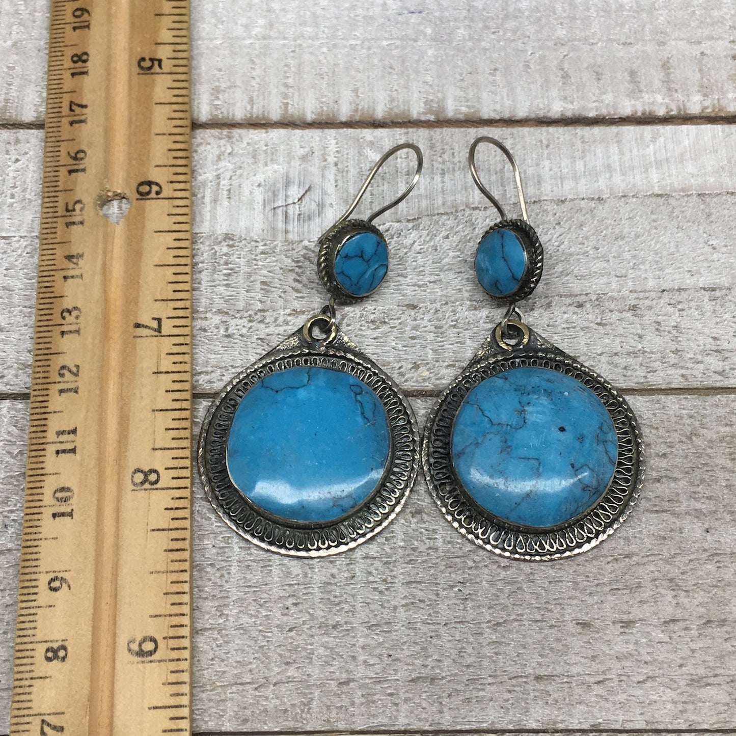 Turkmen Earrings Tribal Statement Boho Bib Blue Round Fashion Earring, KE229