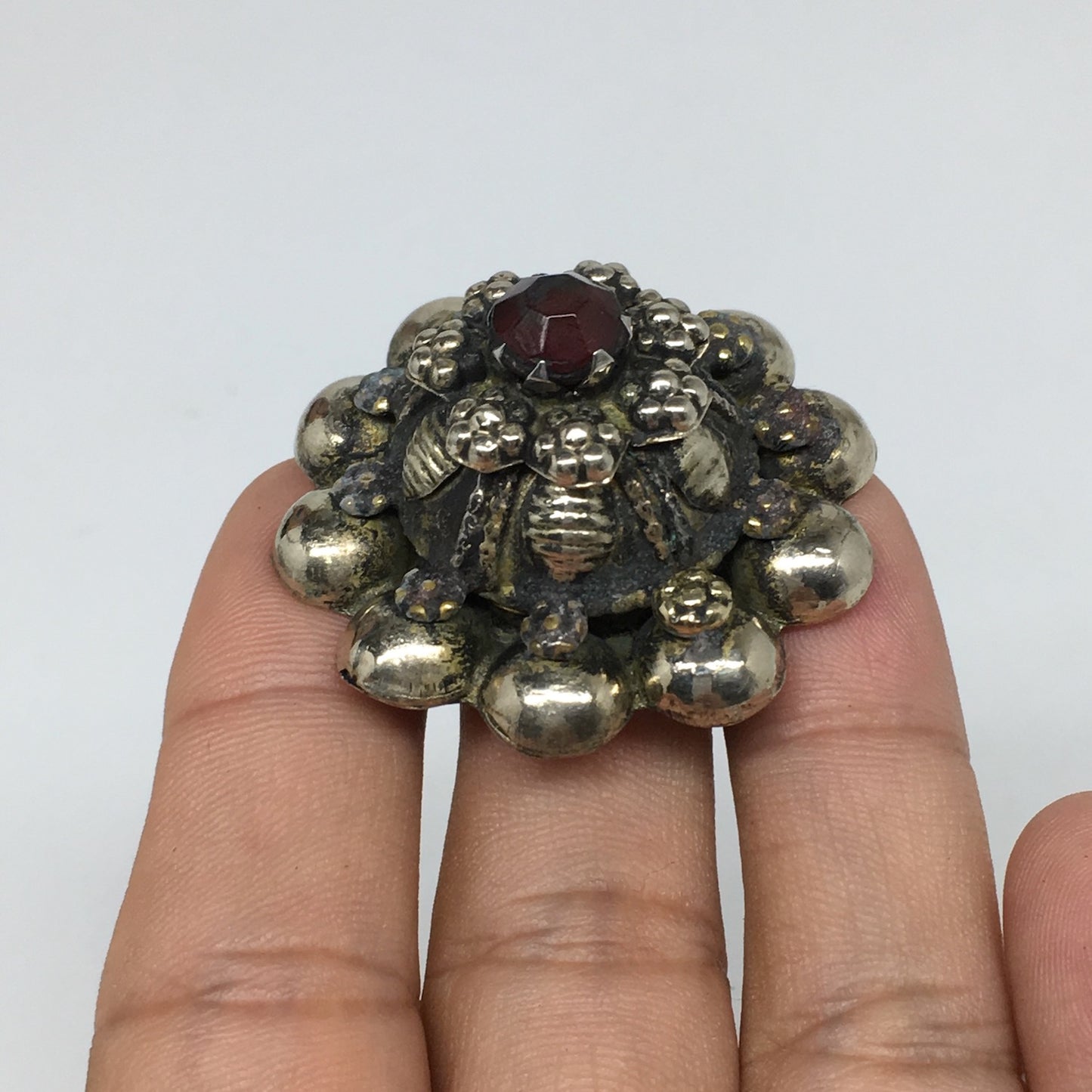 1.6"Antique Tribal Turkmen Kuchi Ring Round Red Glass Plastic Boho,8.5,TR210
