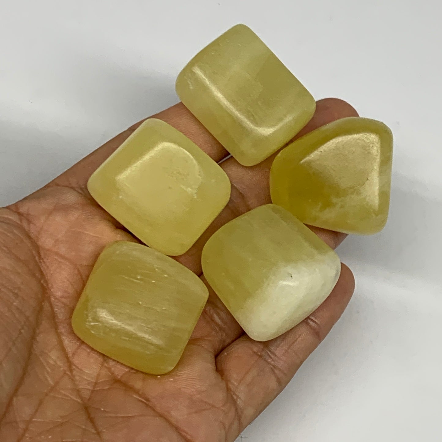 148.1g, 0.9"-1.2", 5pcs, Natural Lemon Calcite Tumbled Stones @Afghanistan, B267