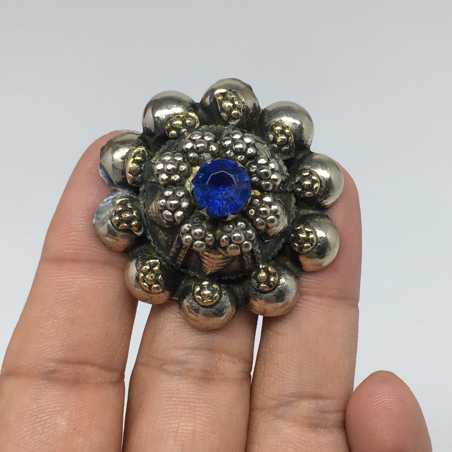 1.6"Antique Tribal Turkmen Kuchi Ring Round Blue Glass Plastic Boho,8.5,TR215