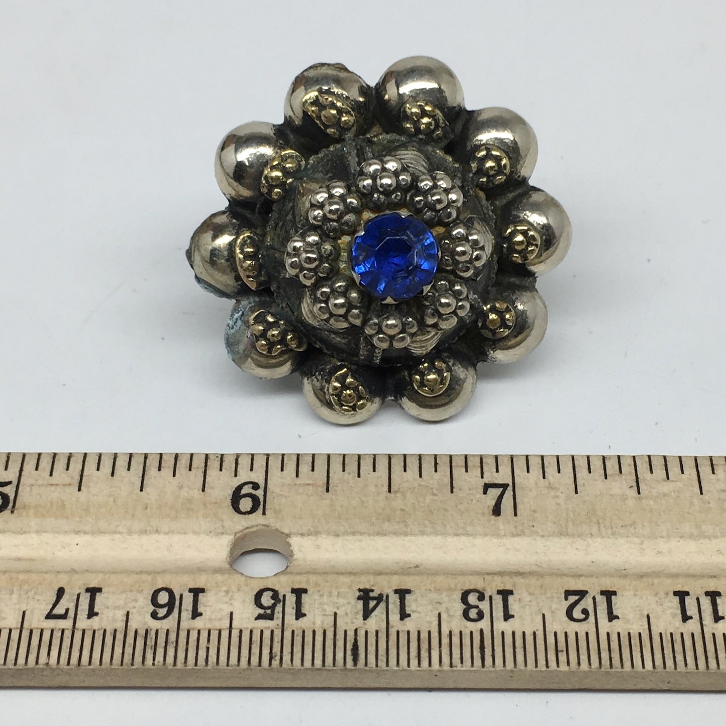 1.6"Antique Tribal Turkmen Kuchi Ring Round Blue Glass Plastic Boho,8.5,TR215