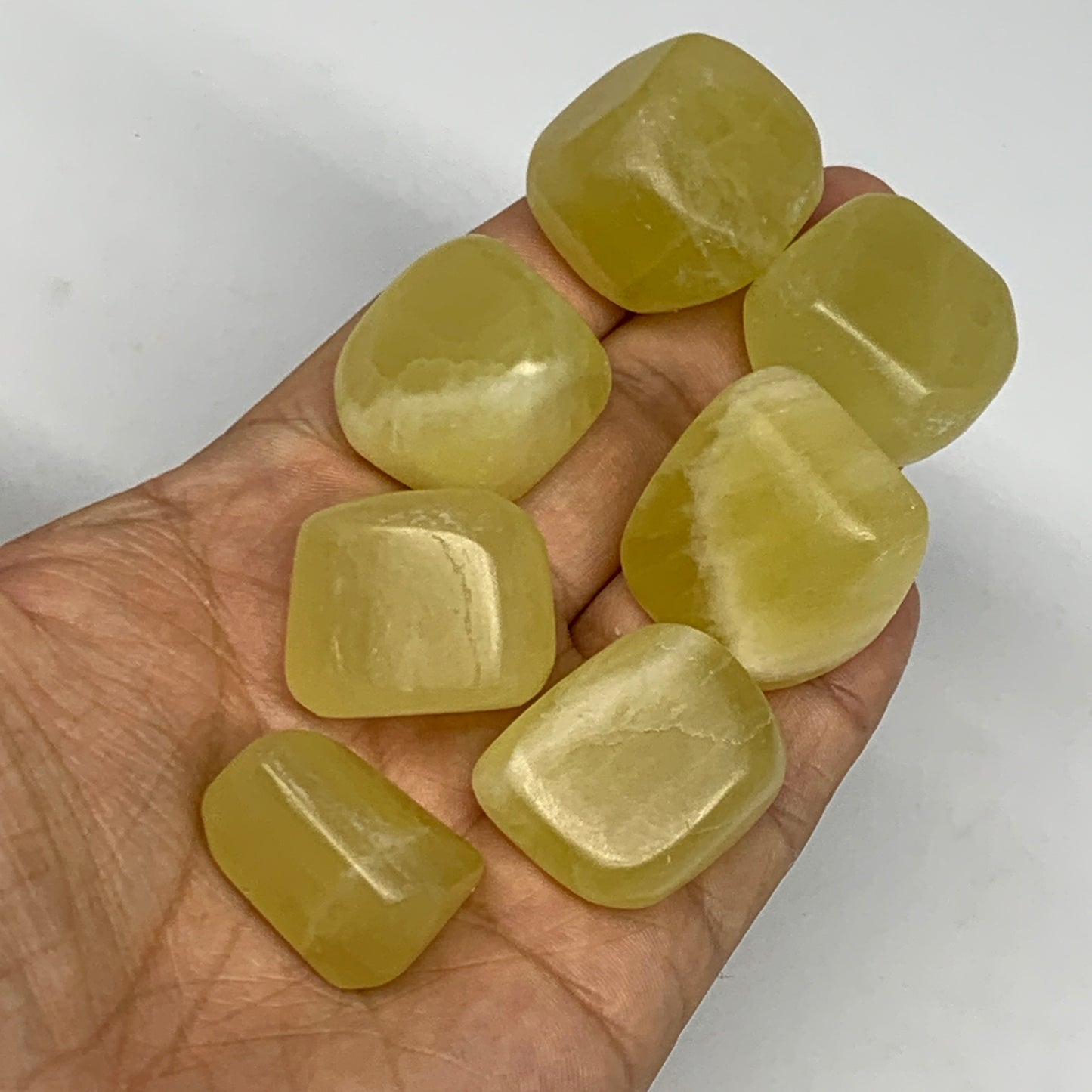 166.9g, 0.9"-1", 7pcs, Natural Lemon Calcite Tumbled Stones @Afghanistan, B26767