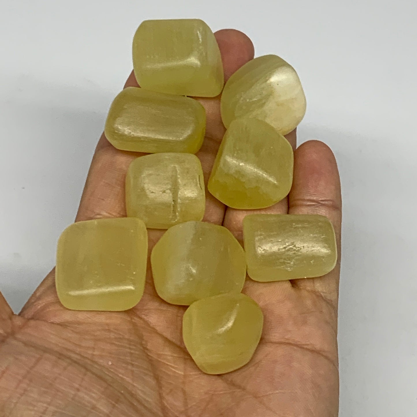 137.9g, 0.8"-1", 9pcs, Natural Lemon Calcite Tumbled Stones @Afghanistan, B26771