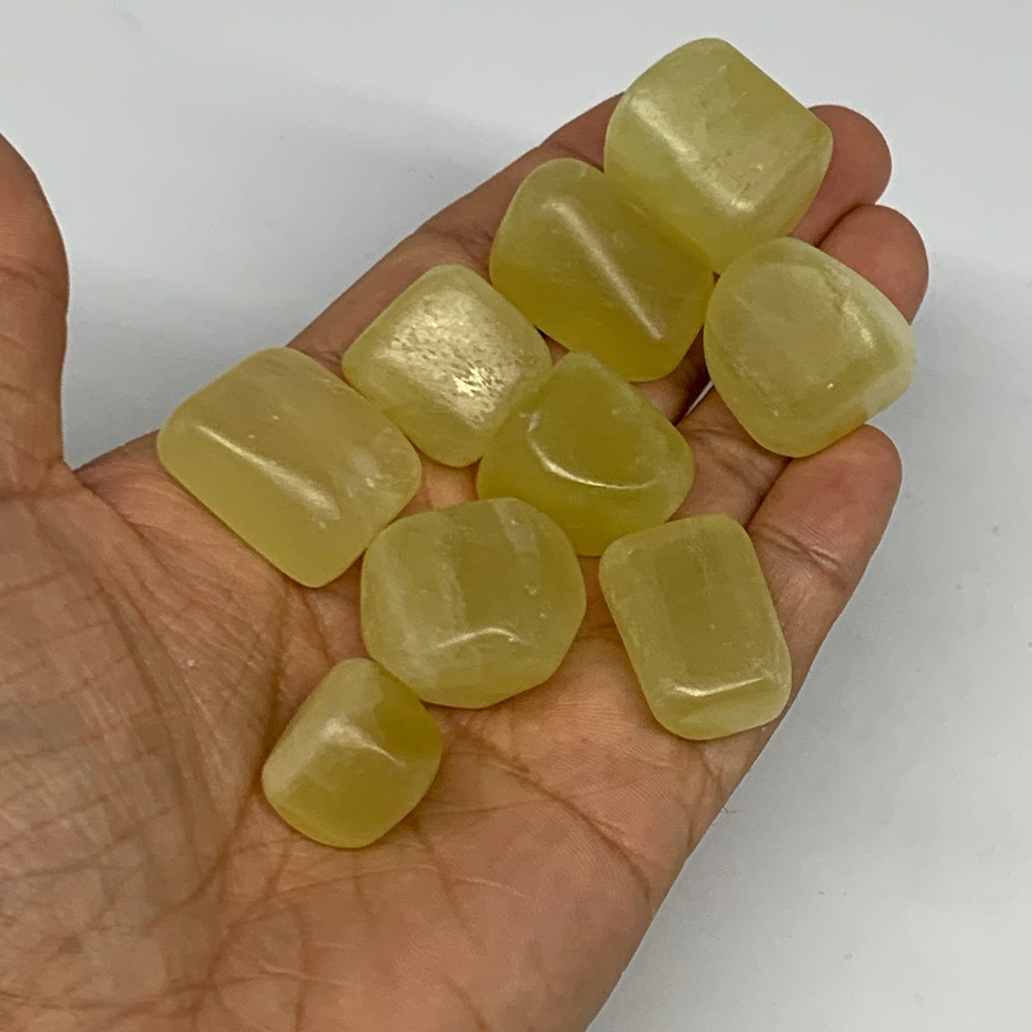 137.9g, 0.8"-1", 9pcs, Natural Lemon Calcite Tumbled Stones @Afghanistan, B26771