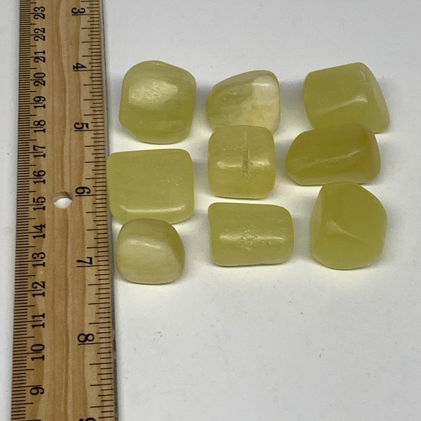 137.9g, 0.8"-1", 9pcs, Natural Lemon Calcite Tumbled Stones @Afghanistan, B26771