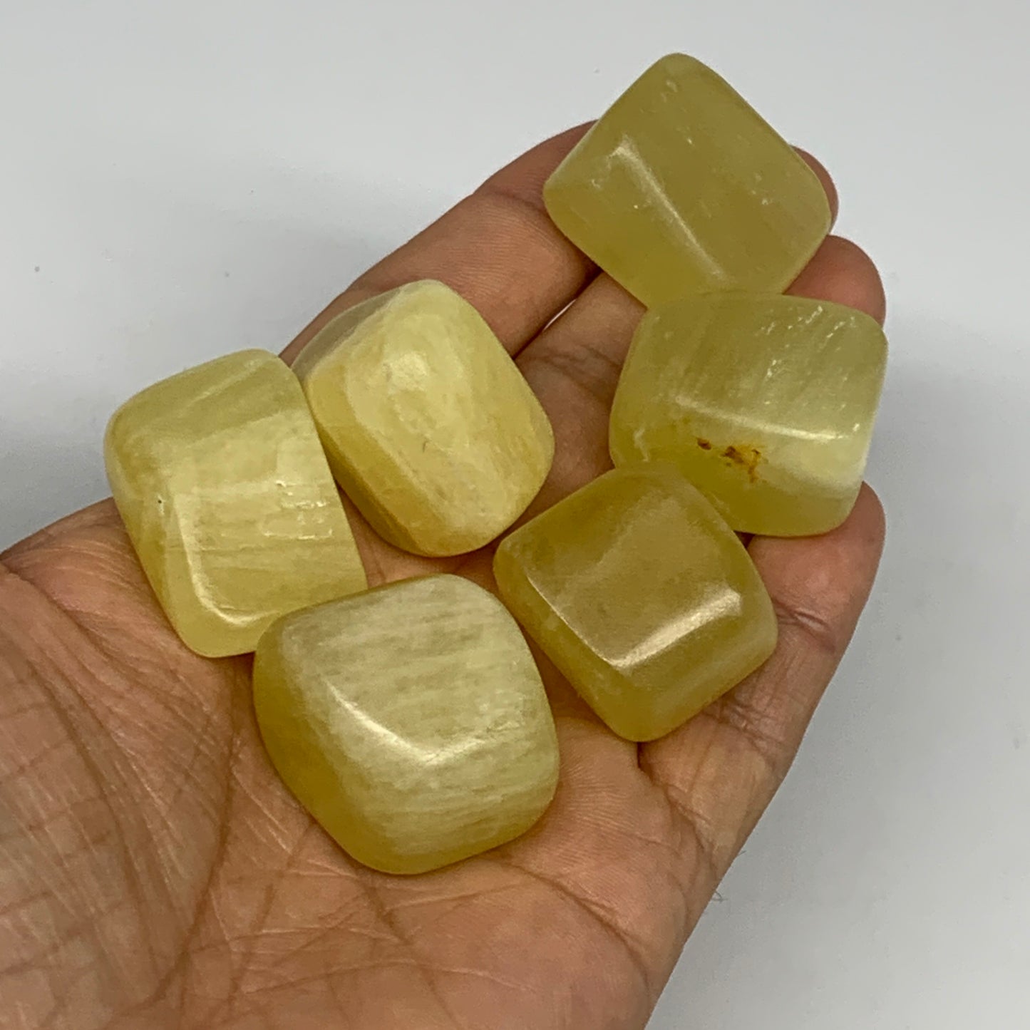 162.2g, 0.9"-1.2", 6pcs, Natural Lemon Calcite Tumbled Stones @Afghanistan, B267