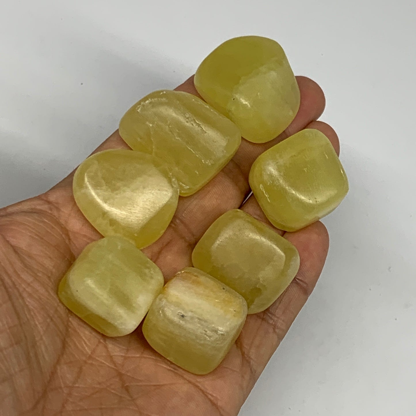 153.3g, 0.8"-1.1", 7pcs, Natural Lemon Calcite Tumbled Stones @Afghanistan, B267