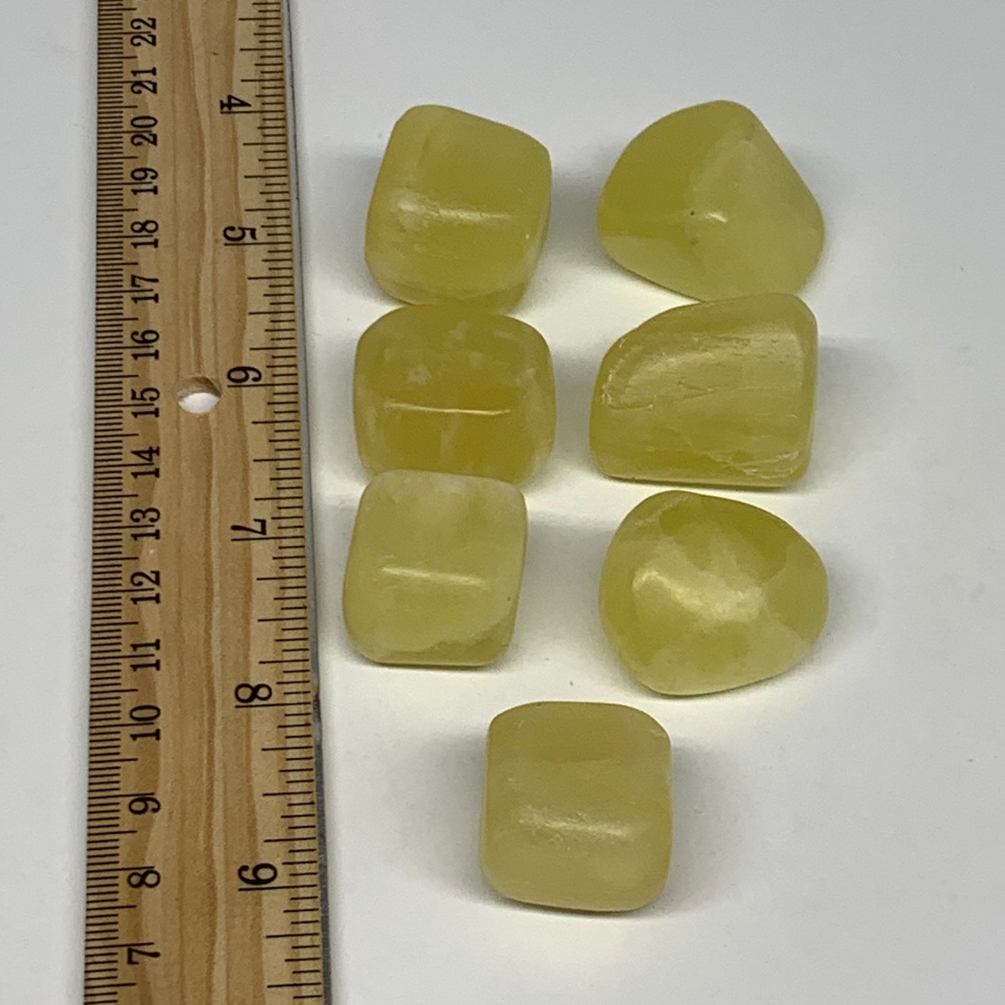 153.3g, 0.8"-1.1", 7pcs, Natural Lemon Calcite Tumbled Stones @Afghanistan, B267