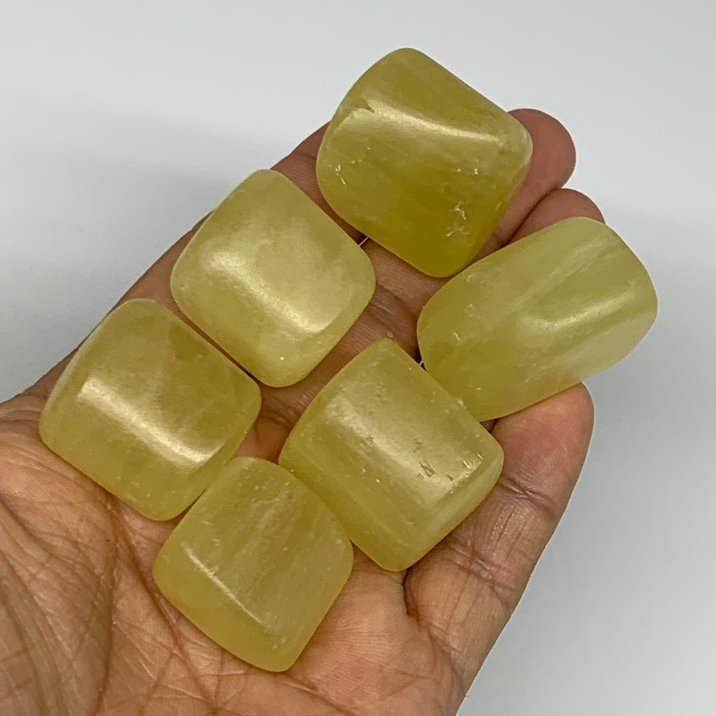 164.7g, 0.9"-1.2", 6pcs, Natural Lemon Calcite Tumbled Stones @Afghanistan, B267