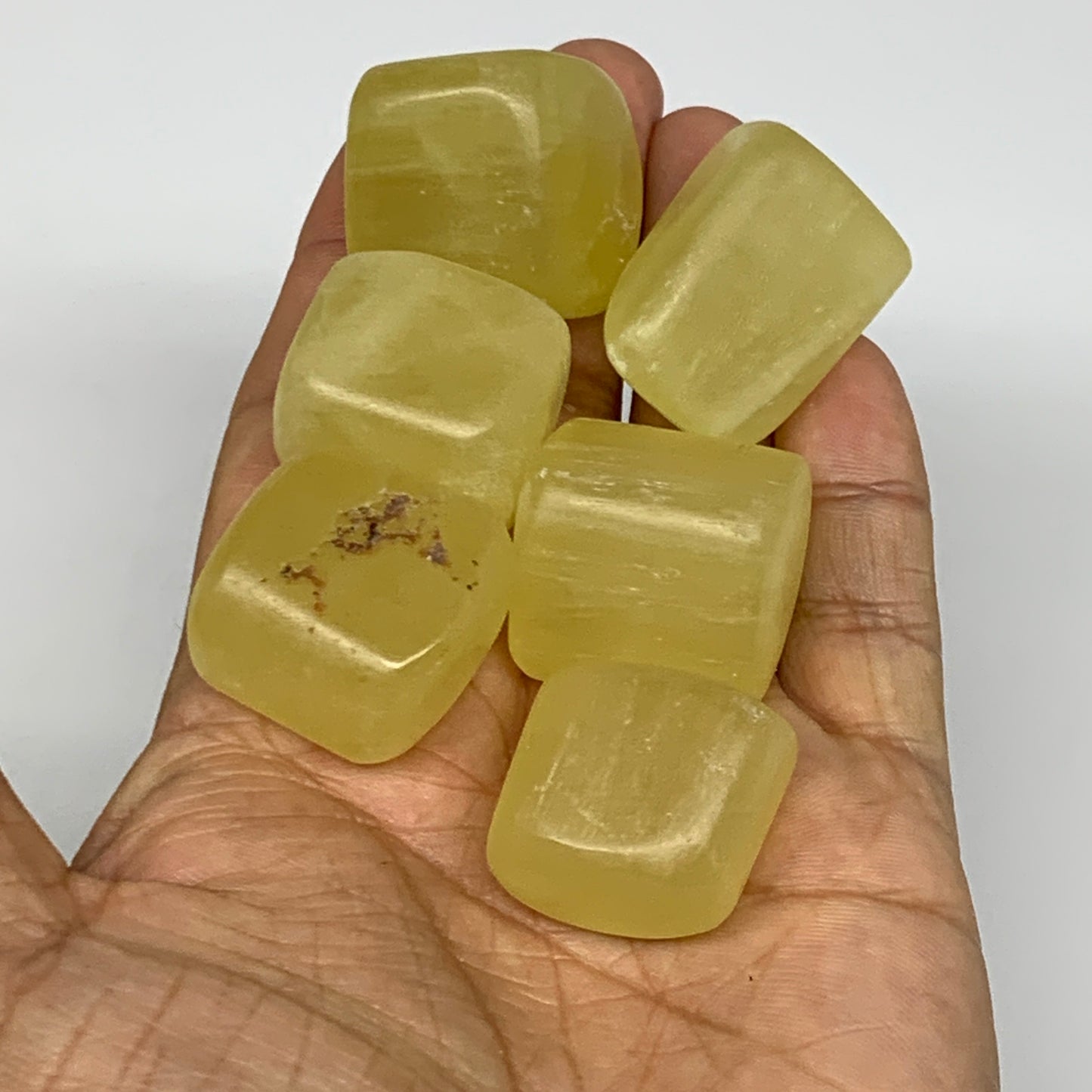 164.7g, 0.9"-1.2", 6pcs, Natural Lemon Calcite Tumbled Stones @Afghanistan, B267