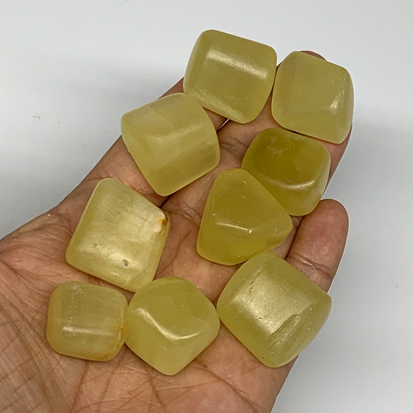 147.4g, 0.7"-1.1", 9pcs, Natural Lemon Calcite Tumbled Stones @Afghanistan, B267