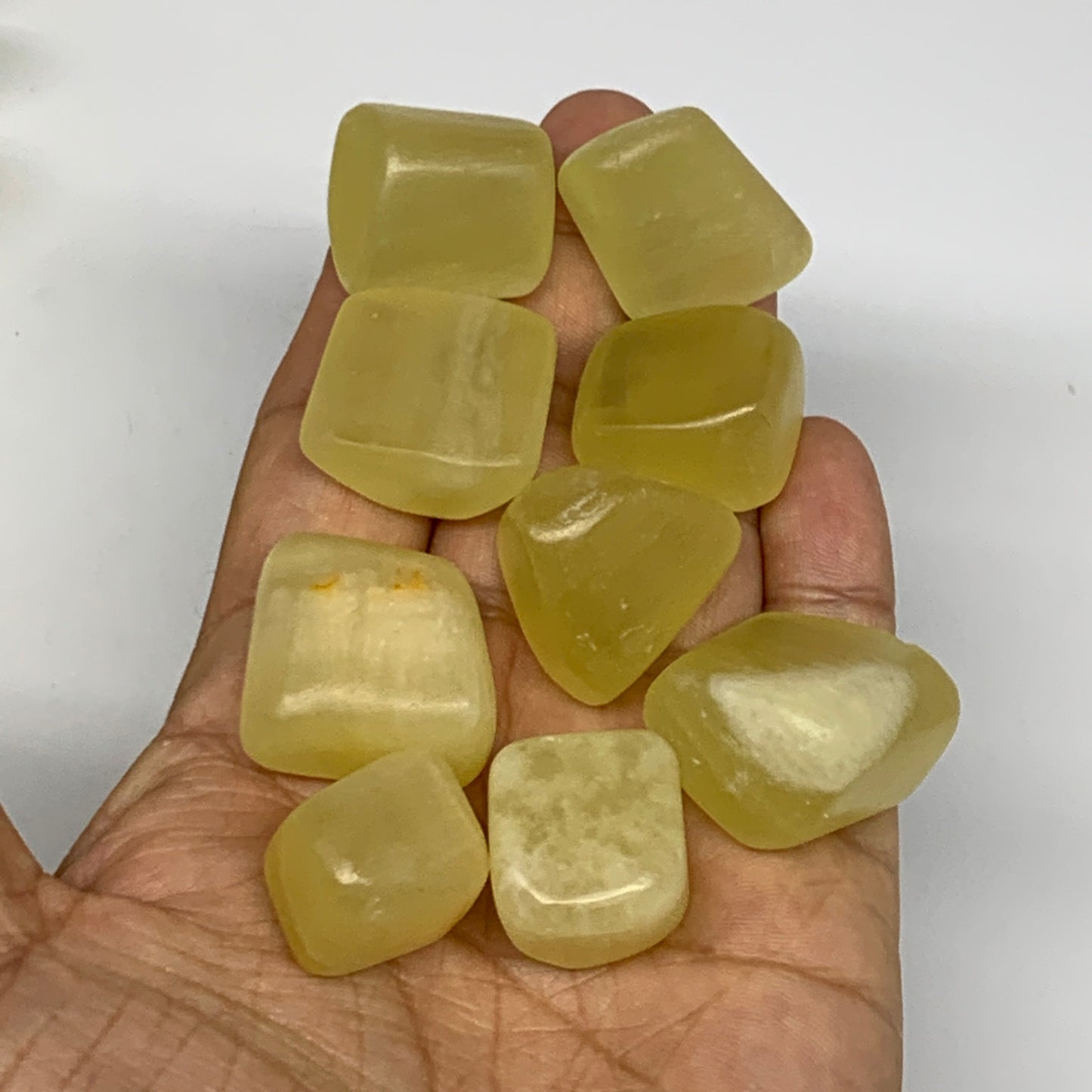 147.4g, 0.7"-1.1", 9pcs, Natural Lemon Calcite Tumbled Stones @Afghanistan, B267