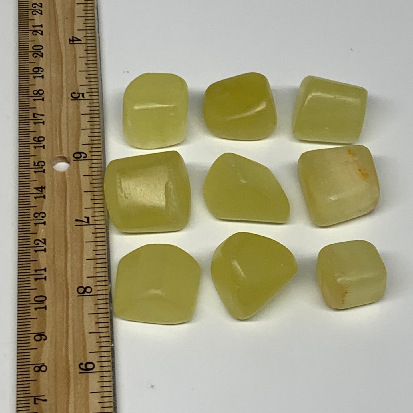 147.4g, 0.7"-1.1", 9pcs, Natural Lemon Calcite Tumbled Stones @Afghanistan, B267