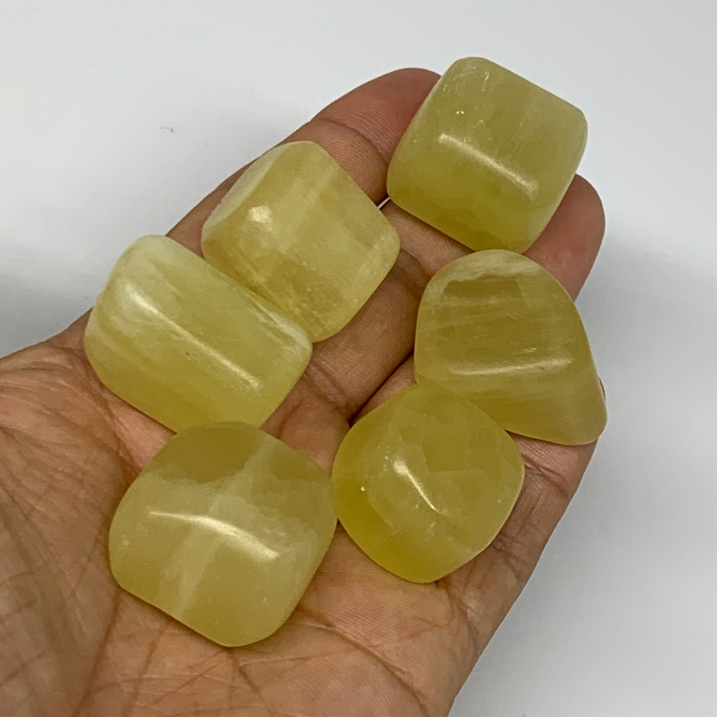 160.1g, 0.8"-1.2", 6pcs, Natural Lemon Calcite Tumbled Stones @Afghanistan, B267