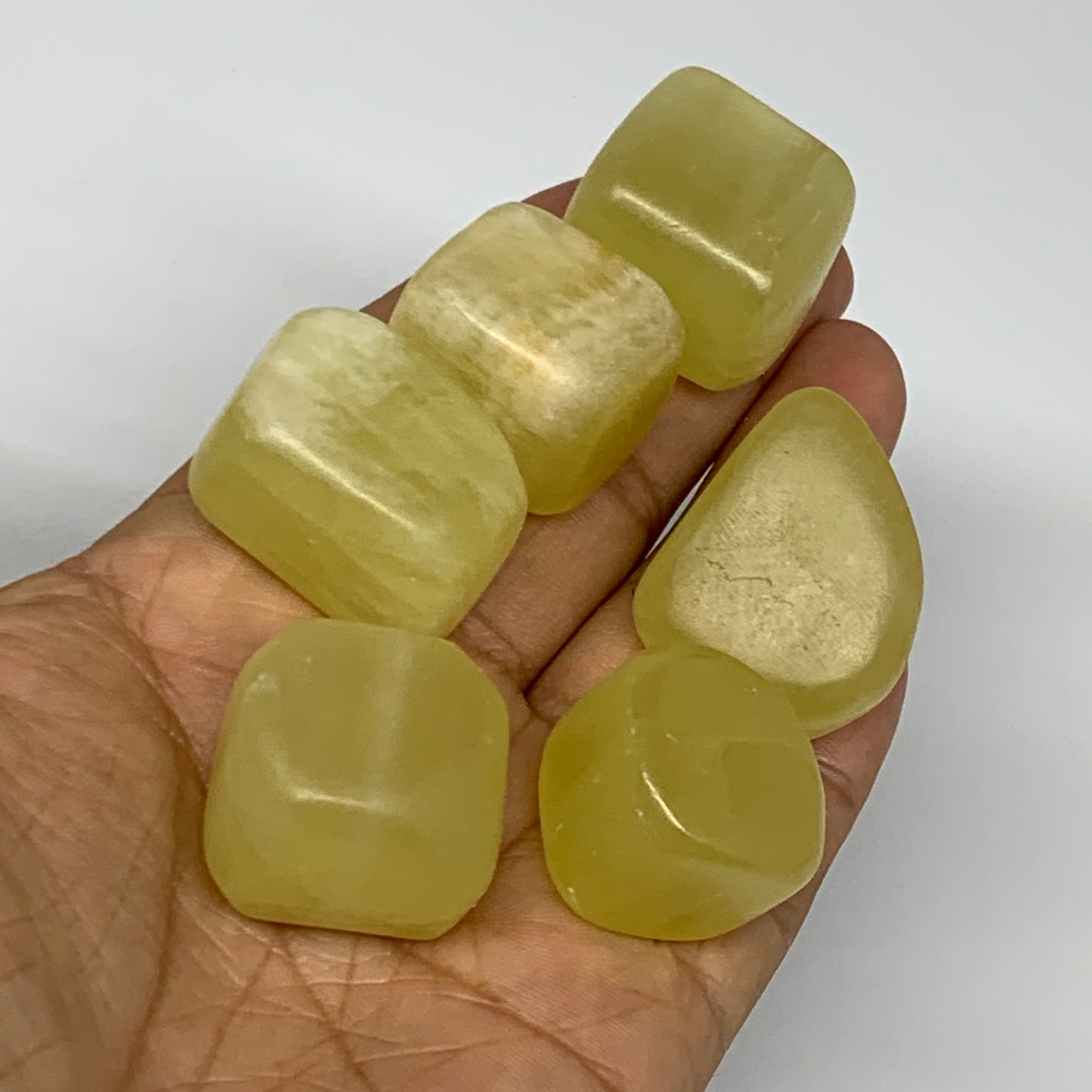 160.1g, 0.8"-1.2", 6pcs, Natural Lemon Calcite Tumbled Stones @Afghanistan, B267