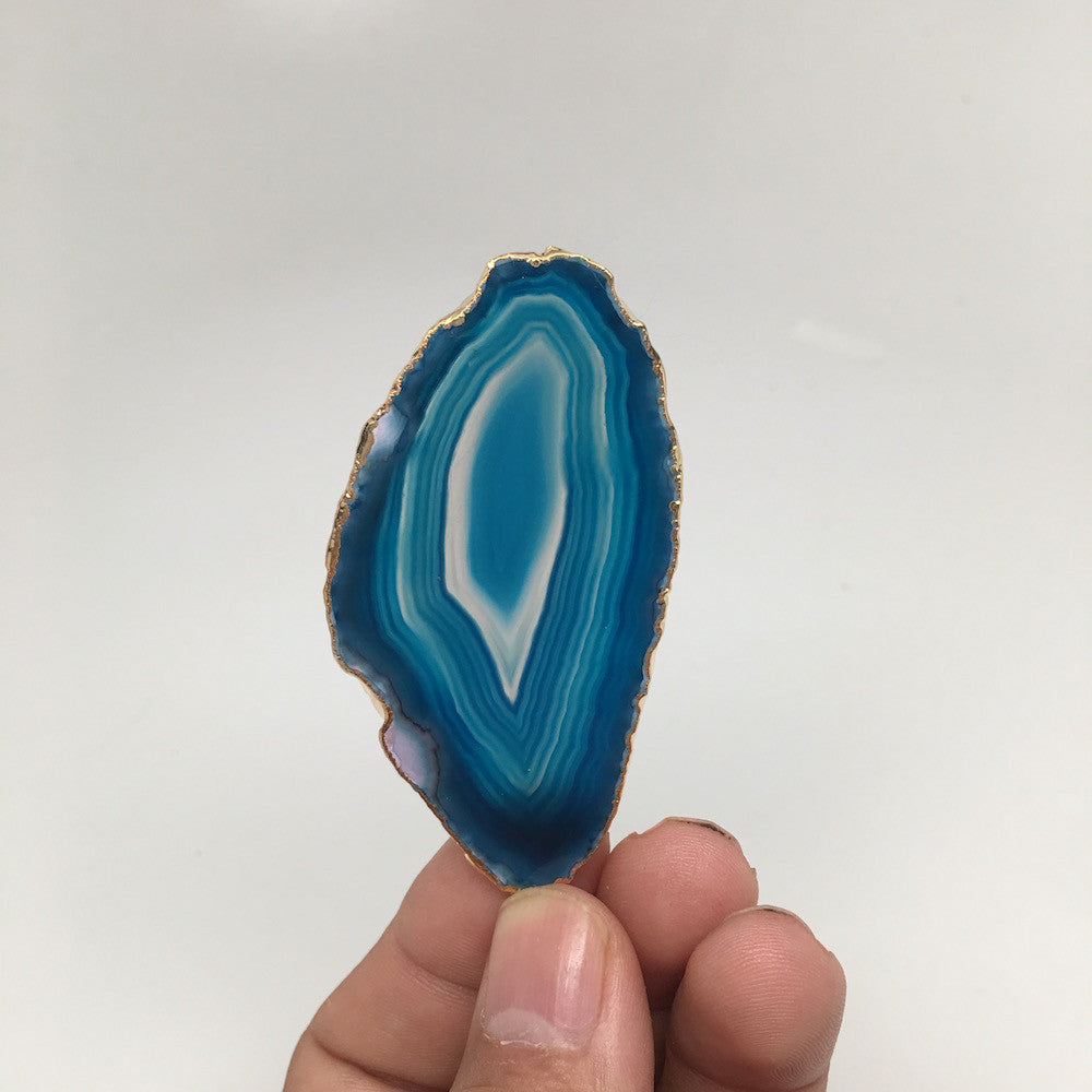 77 cts Blue Agate Slice Electroplated Gold Plated Pendant from Brazil, D74