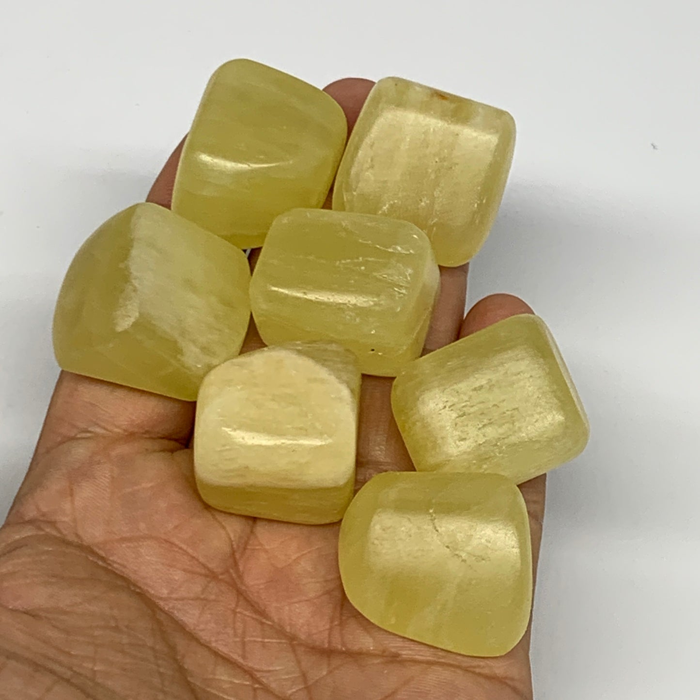 160.8g, 0.9"-1.1", 7pcs, Natural Lemon Calcite Tumbled Stones @Afghanistan, B267