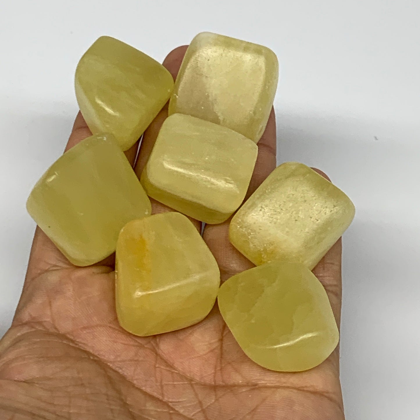 160.8g, 0.9"-1.1", 7pcs, Natural Lemon Calcite Tumbled Stones @Afghanistan, B267