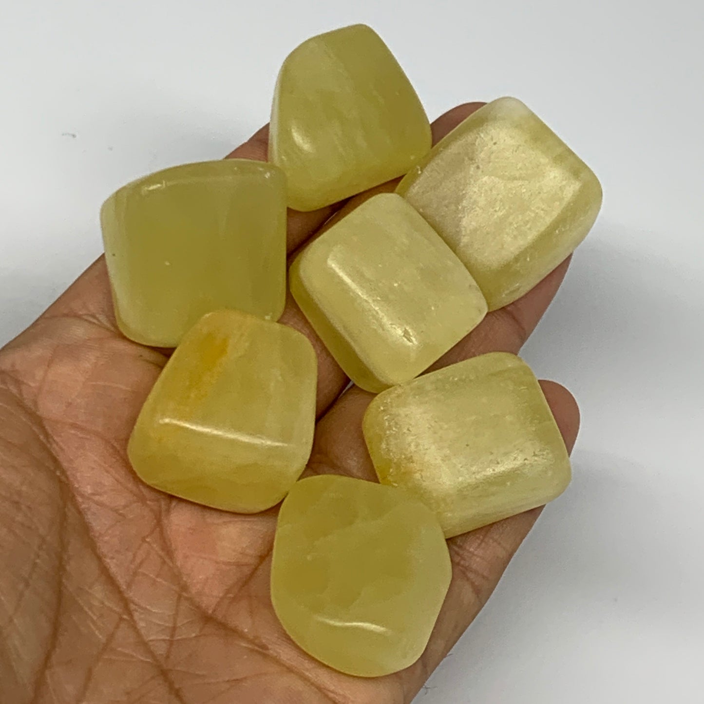 160.8g, 0.9"-1.1", 7pcs, Natural Lemon Calcite Tumbled Stones @Afghanistan, B267