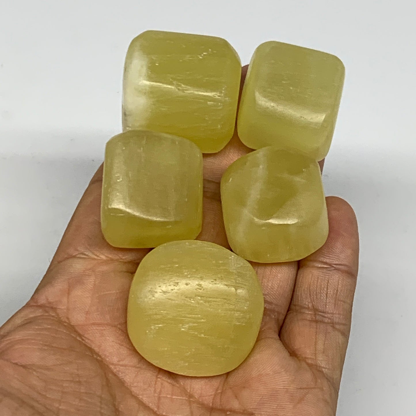 164.4g, 0.8"-1.2", 5pcs, Natural Lemon Calcite Tumbled Stones @Afghanistan, B267