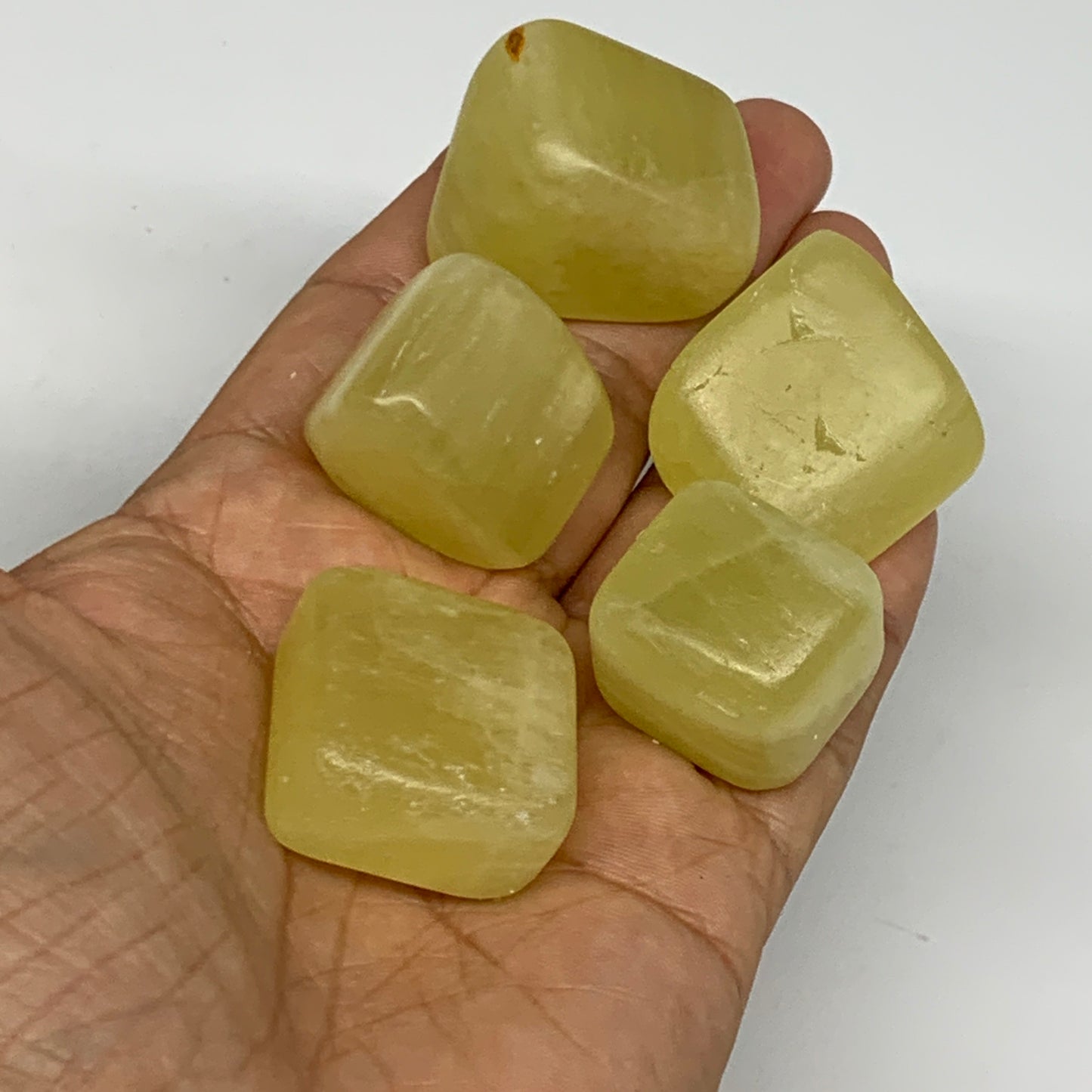 159.5g, 0.9"-1.2", 5pcs, Natural Lemon Calcite Tumbled Stones @Afghanistan, B267
