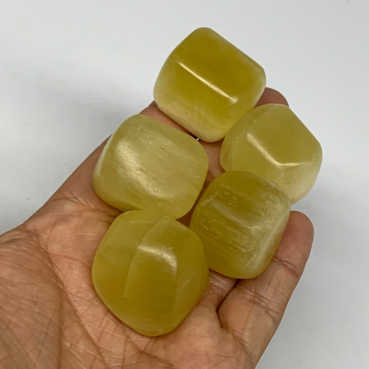 165.3g, 0.9"-1.1", 5pcs, Natural Lemon Calcite Tumbled Stones @Afghanistan, B267