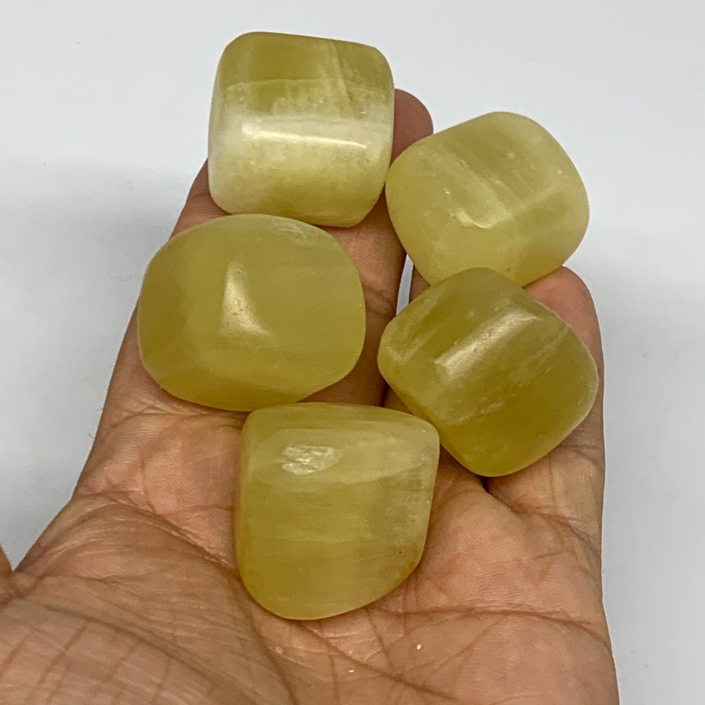 165.3g, 0.9"-1.1", 5pcs, Natural Lemon Calcite Tumbled Stones @Afghanistan, B267