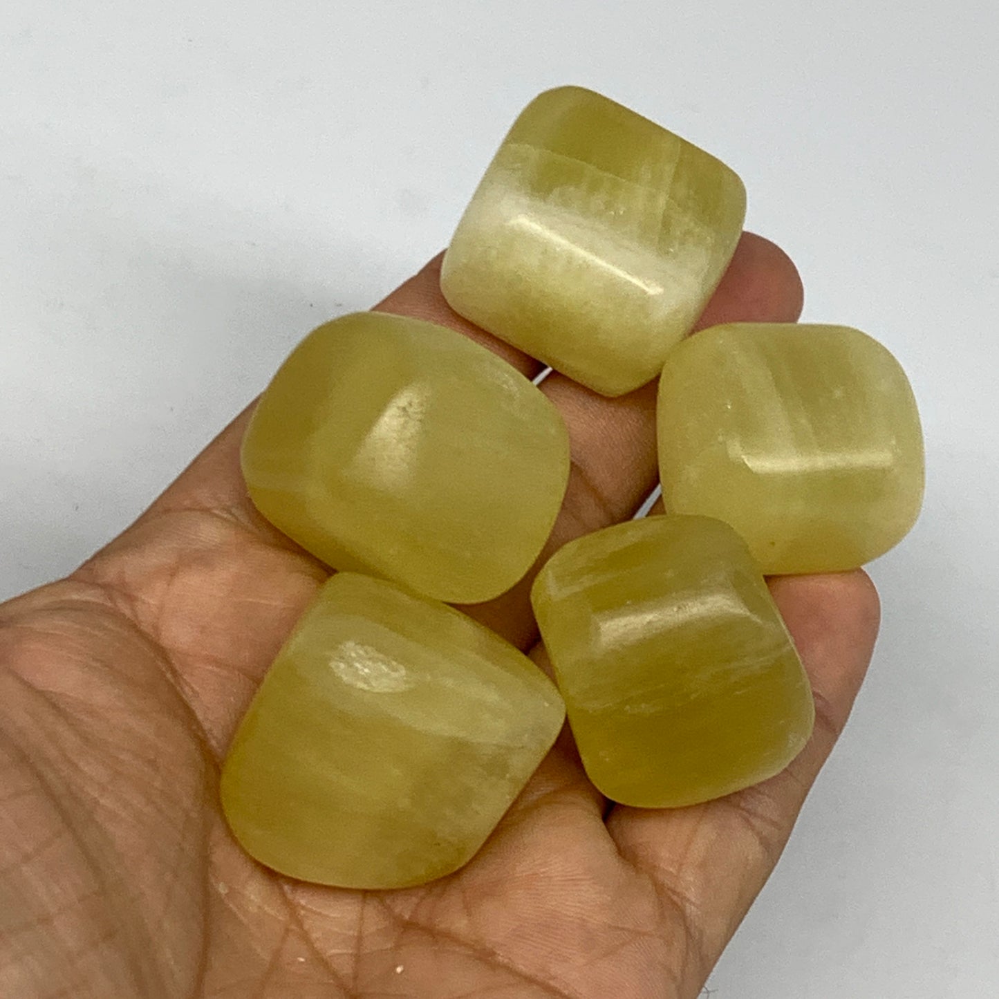 165.3g, 0.9"-1.1", 5pcs, Natural Lemon Calcite Tumbled Stones @Afghanistan, B267