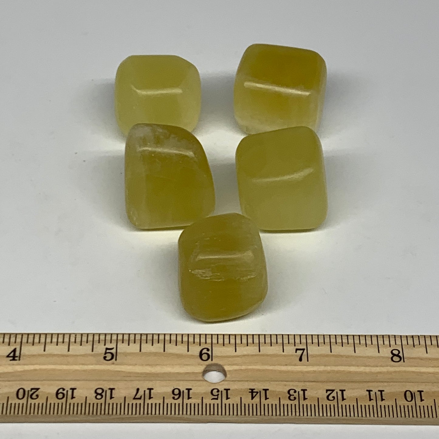 165.3g, 0.9"-1.1", 5pcs, Natural Lemon Calcite Tumbled Stones @Afghanistan, B267