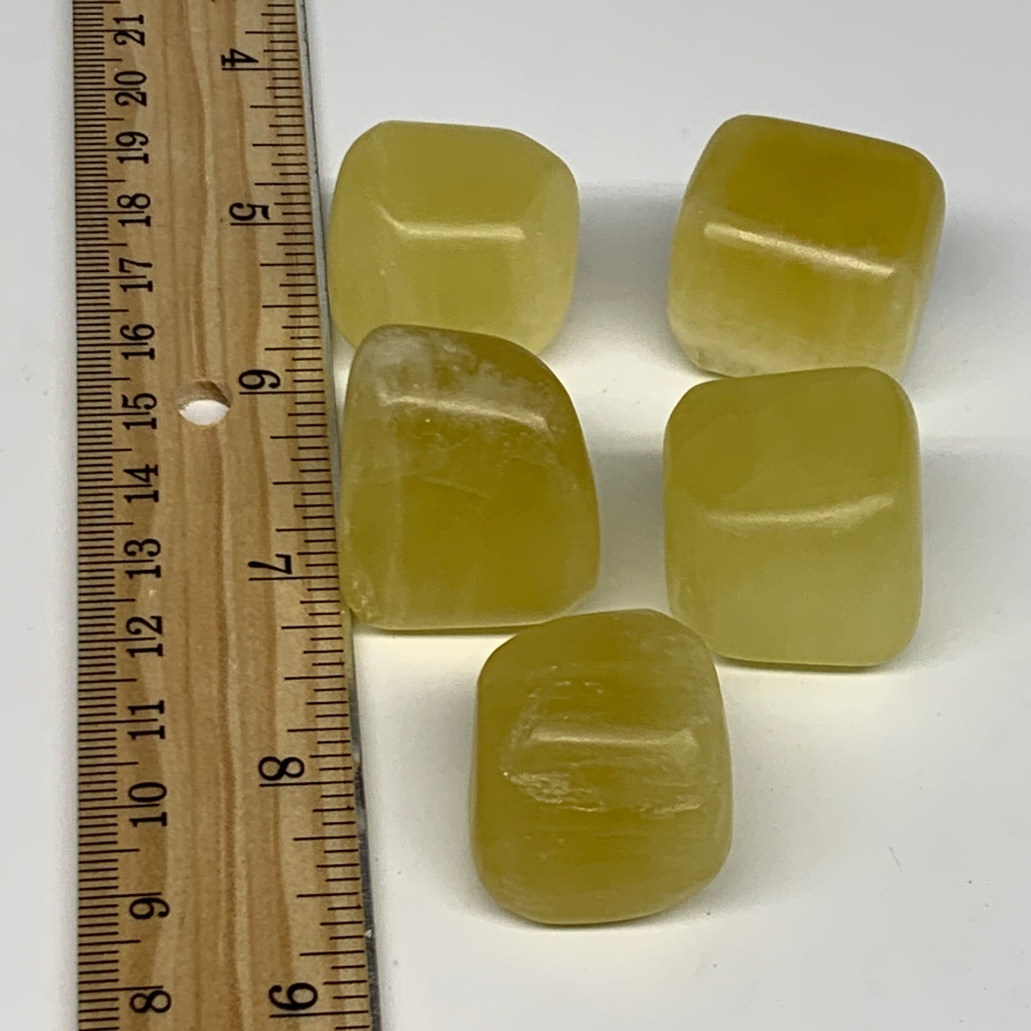 165.3g, 0.9"-1.1", 5pcs, Natural Lemon Calcite Tumbled Stones @Afghanistan, B267