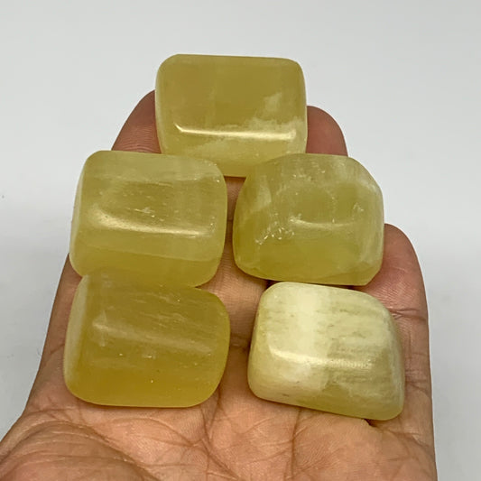 144.5g, 1.1"-1.2", 5pcs, Natural Lemon Calcite Tumbled Stones @Afghanistan, B267