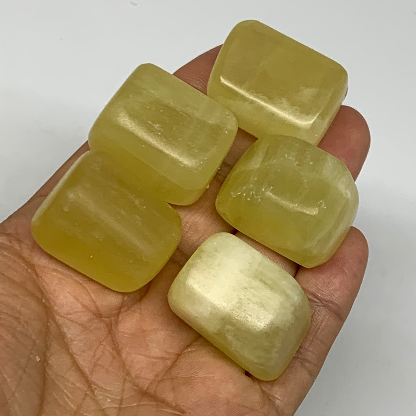 144.5g, 1.1"-1.2", 5pcs, Natural Lemon Calcite Tumbled Stones @Afghanistan, B267