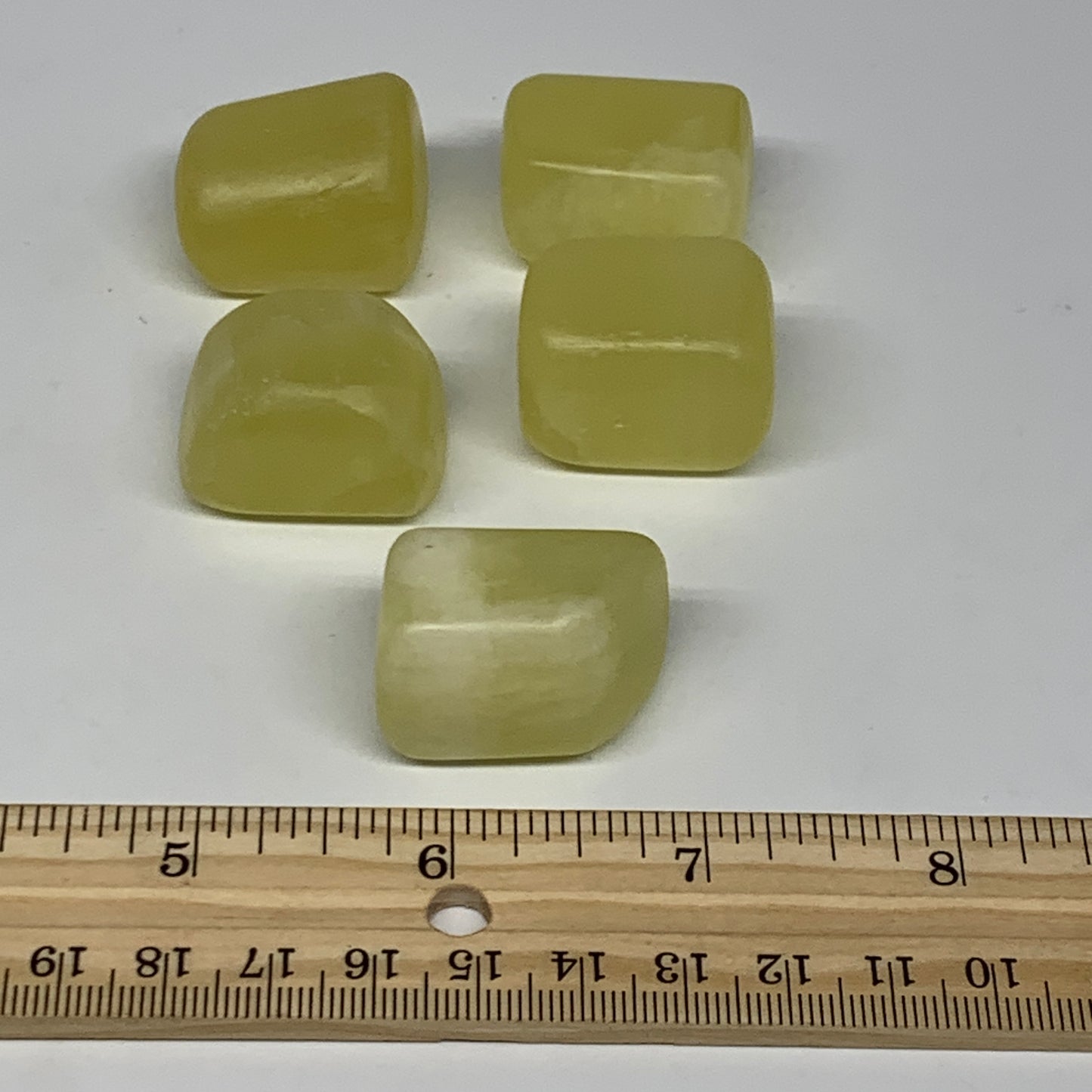 144.5g, 1.1"-1.2", 5pcs, Natural Lemon Calcite Tumbled Stones @Afghanistan, B267