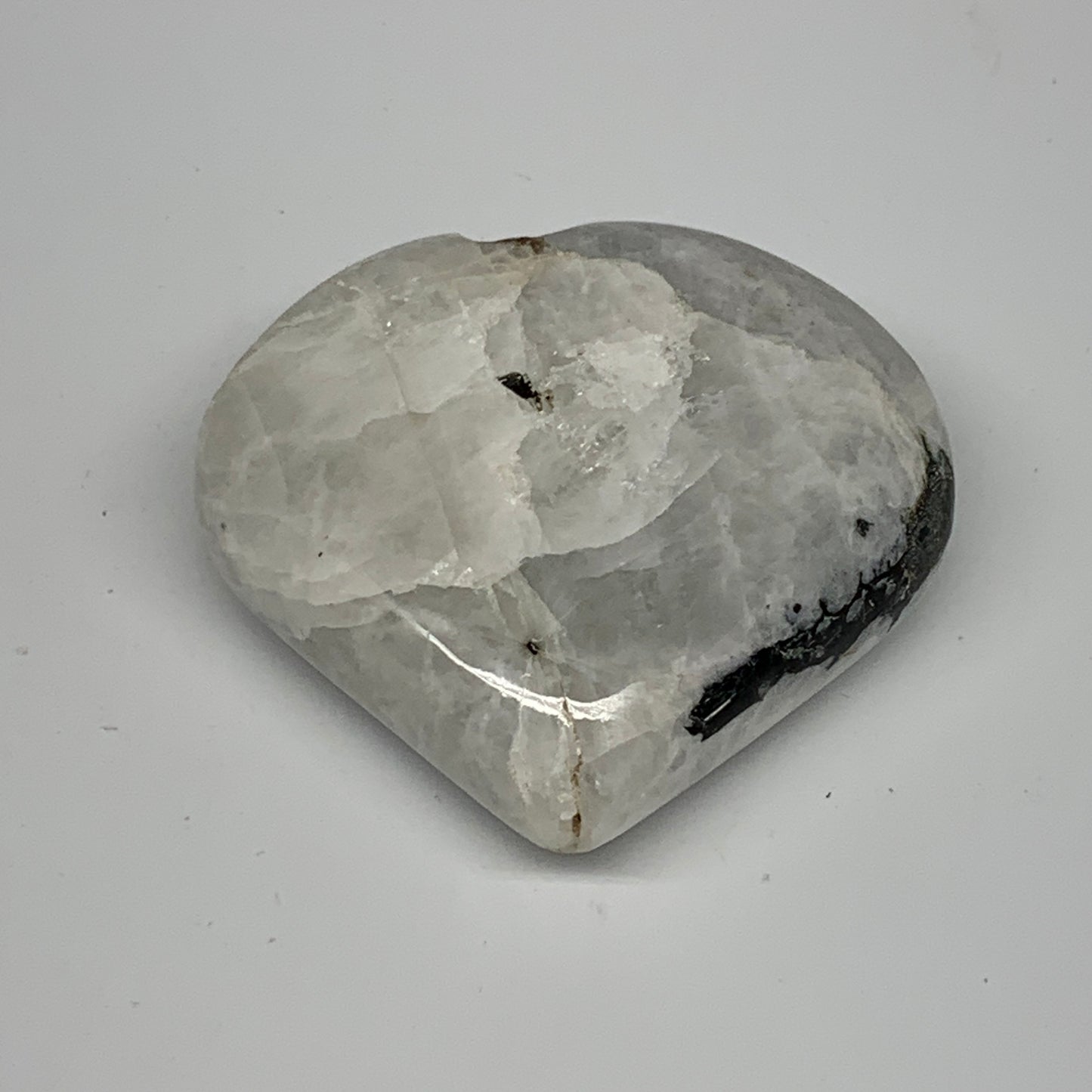 162.2g, 2.6"x2.8"x1", Rainbow Moonstone Heart Crystal Gemstone @India, B26386