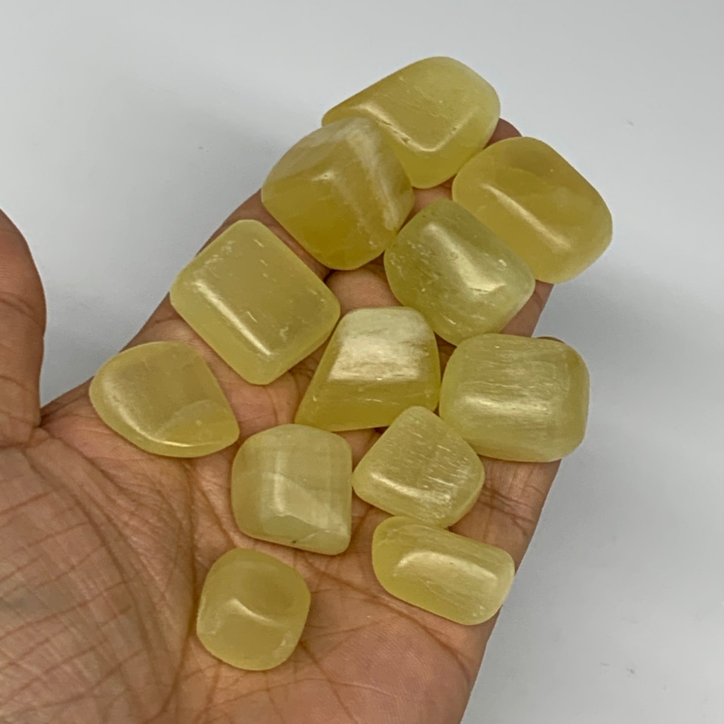 149g, 0.6"-1.1", 12pcs, Natural Lemon Calcite Tumbled Stones @Afghanistan, B2678