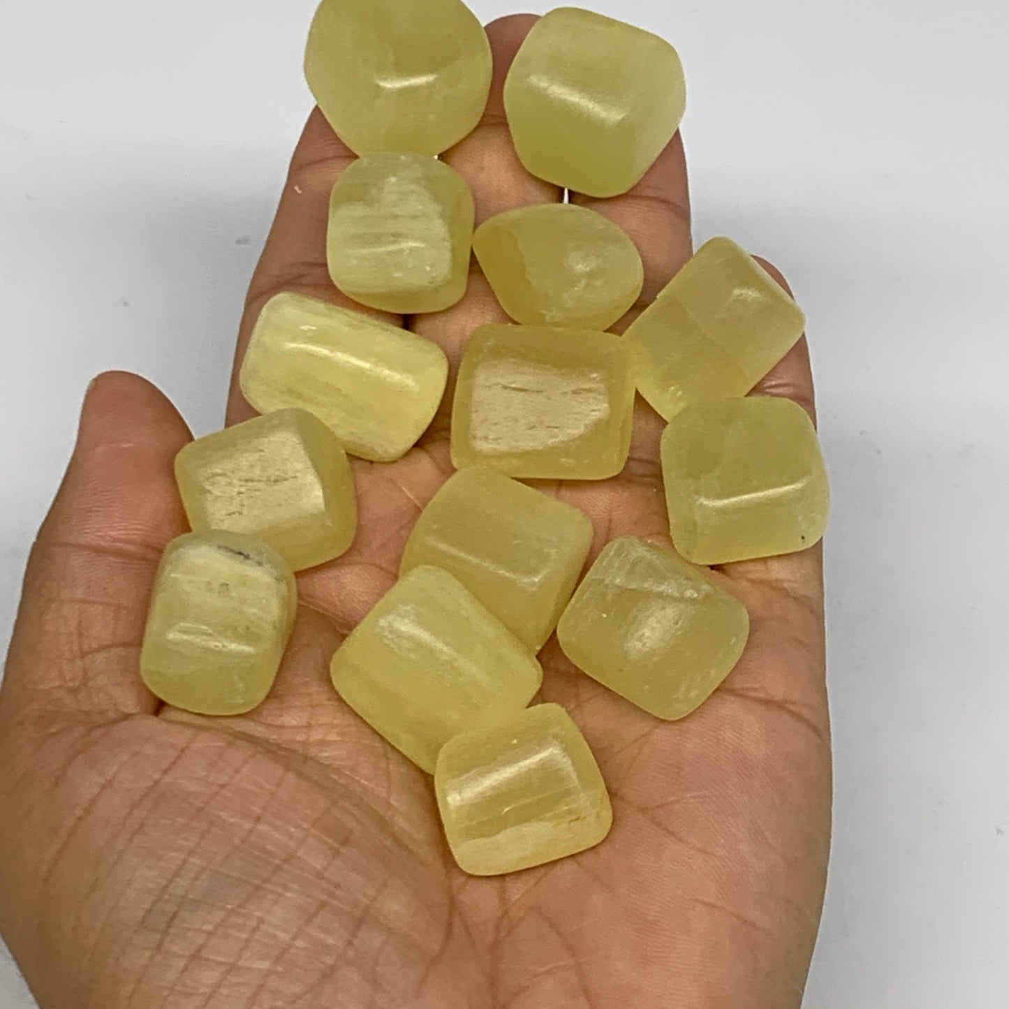 154.3g, 0.7"-0.9", 14pcs, Natural Lemon Calcite Tumbled Stones @Afghanistan, B26