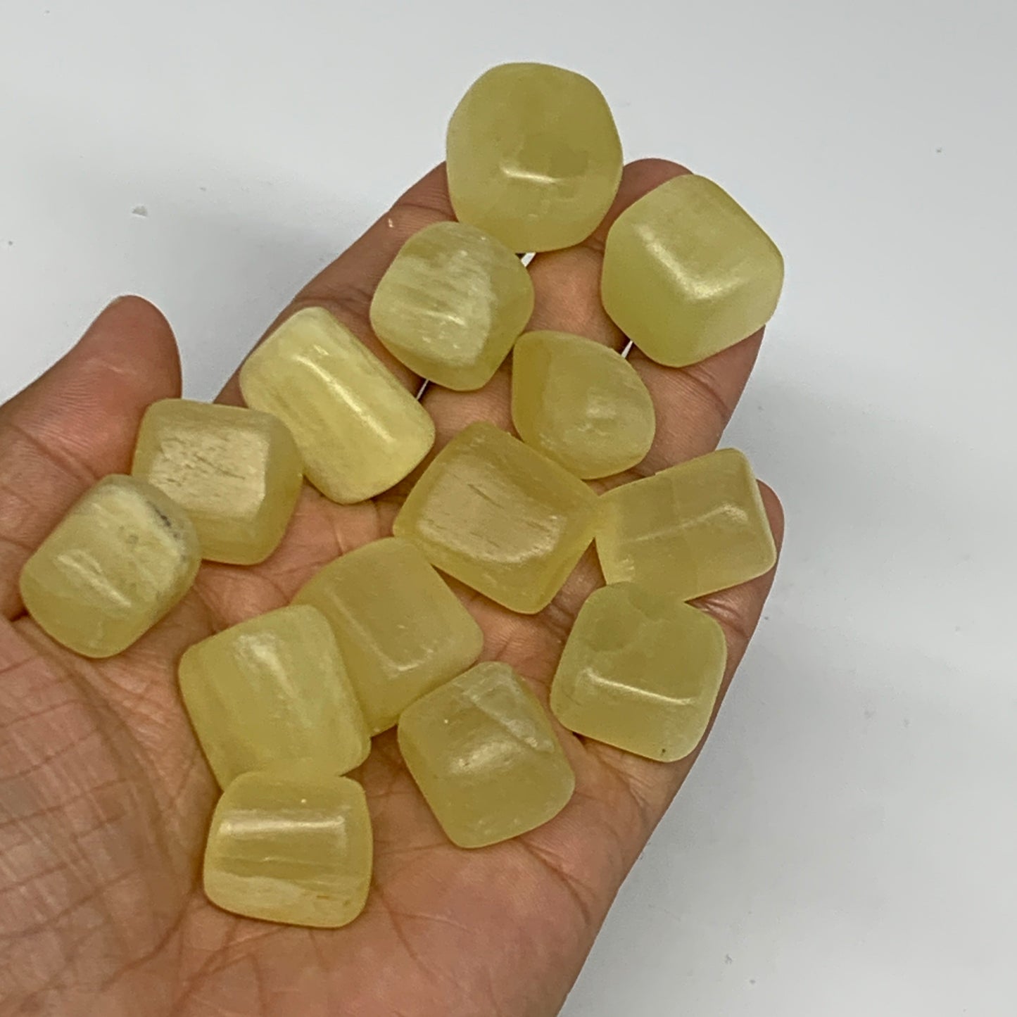 154.3g, 0.7"-0.9", 14pcs, Natural Lemon Calcite Tumbled Stones @Afghanistan, B26