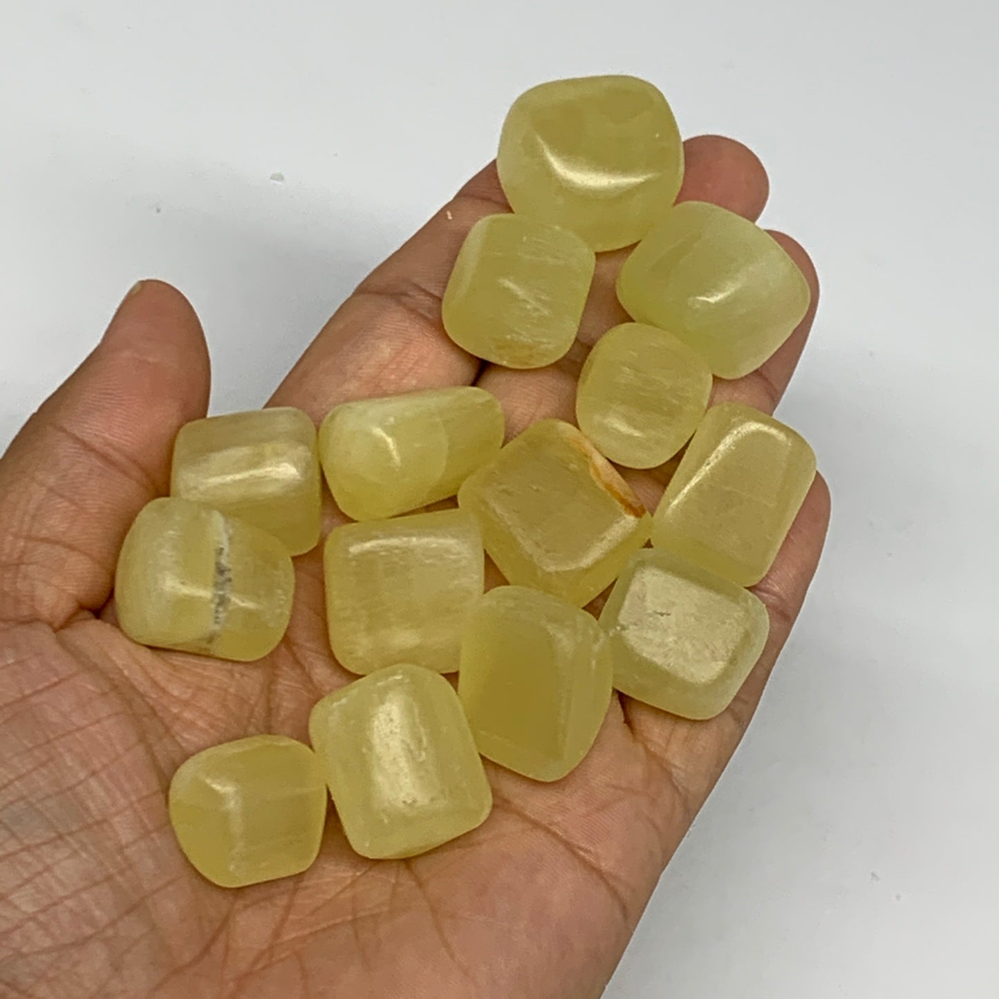 154.3g, 0.7"-0.9", 14pcs, Natural Lemon Calcite Tumbled Stones @Afghanistan, B26