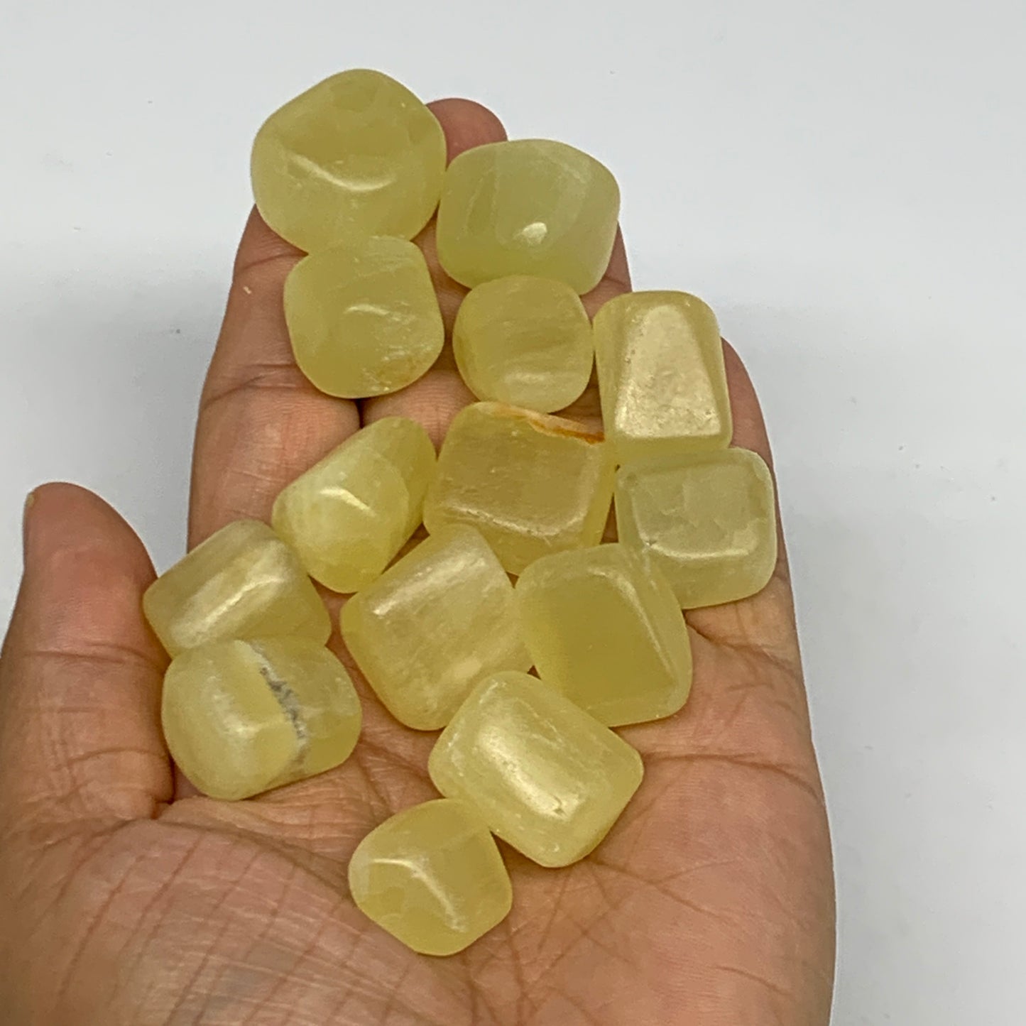 154.3g, 0.7"-0.9", 14pcs, Natural Lemon Calcite Tumbled Stones @Afghanistan, B26