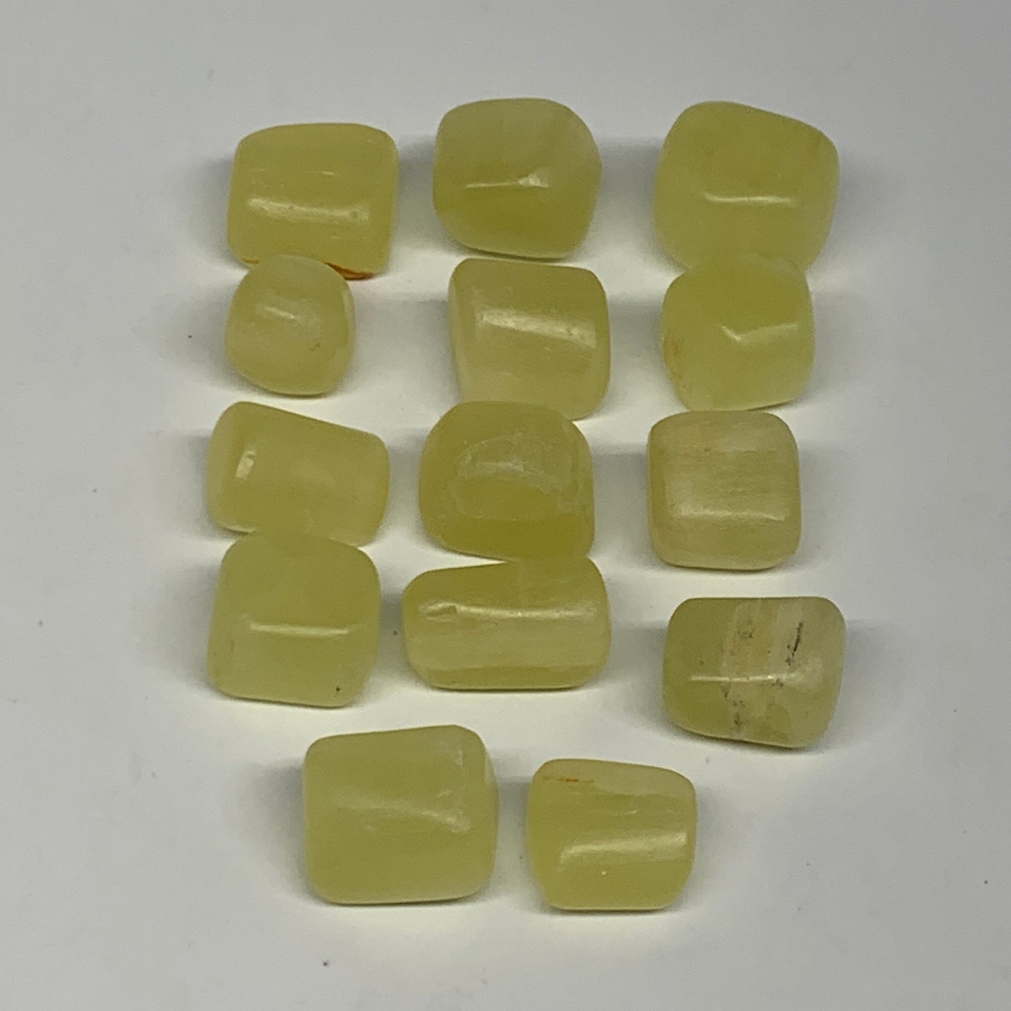 154.3g, 0.7"-0.9", 14pcs, Natural Lemon Calcite Tumbled Stones @Afghanistan, B26