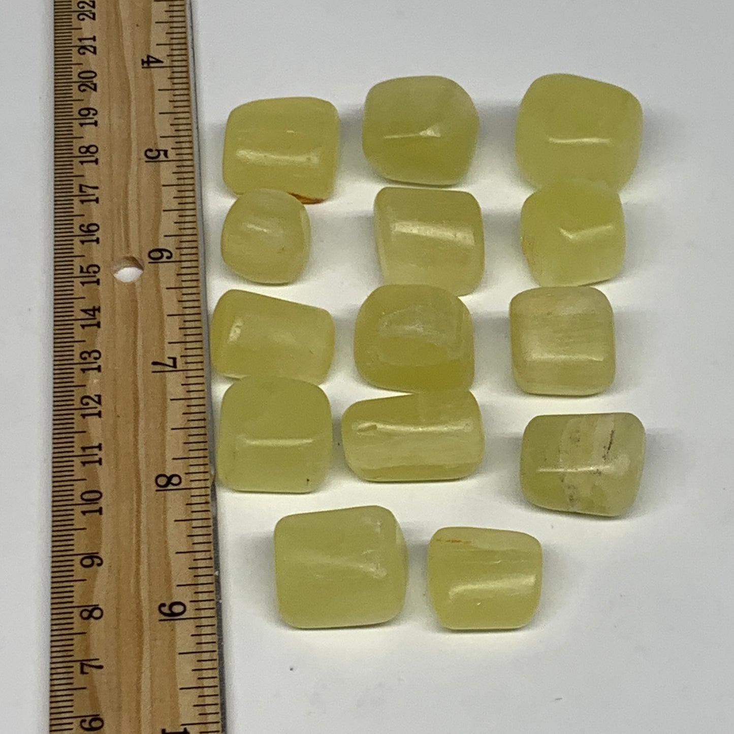 154.3g, 0.7"-0.9", 14pcs, Natural Lemon Calcite Tumbled Stones @Afghanistan, B26