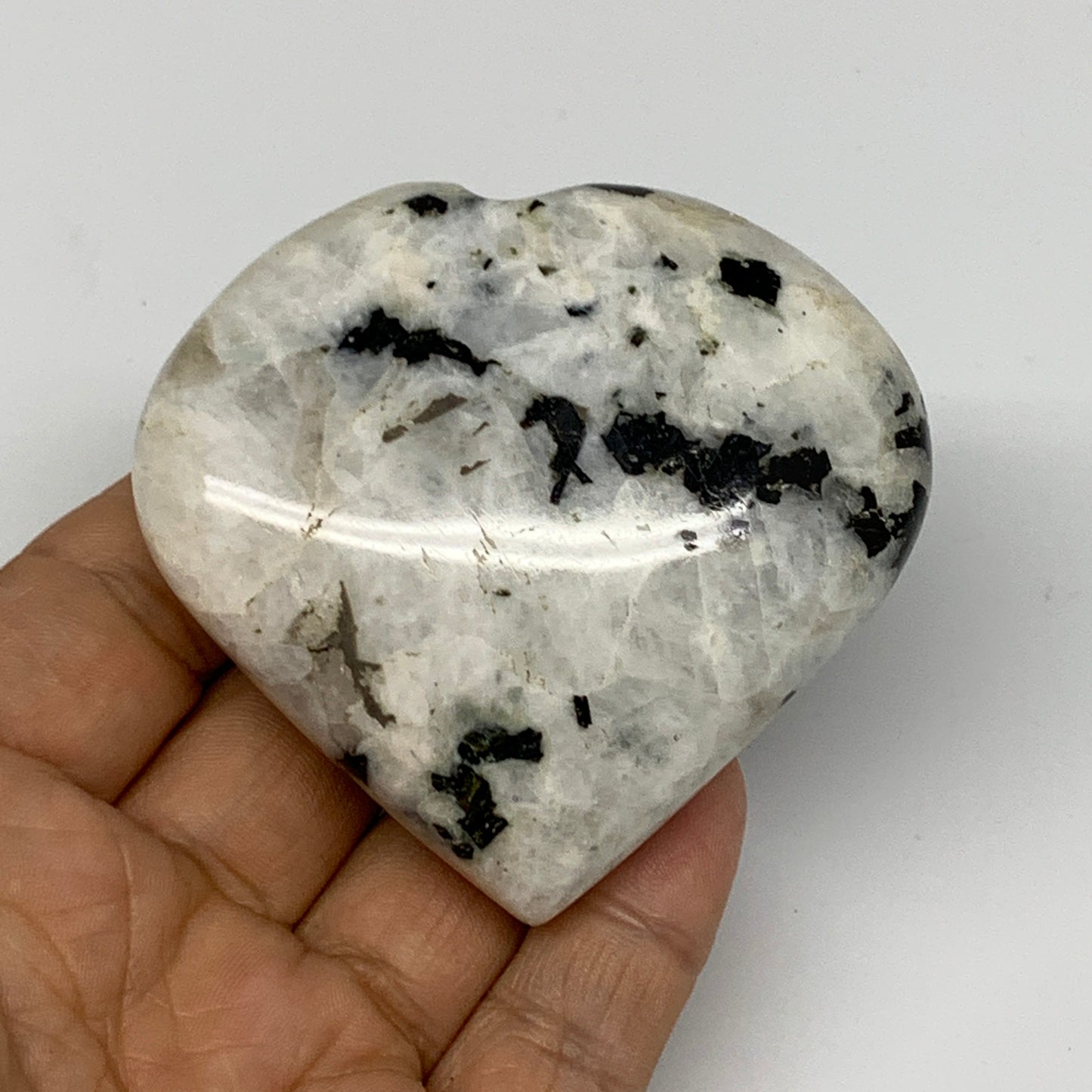 161.8g, 2.6"x2.8"x1", Rainbow Moonstone Heart Crystal Gemstone @India, B26389