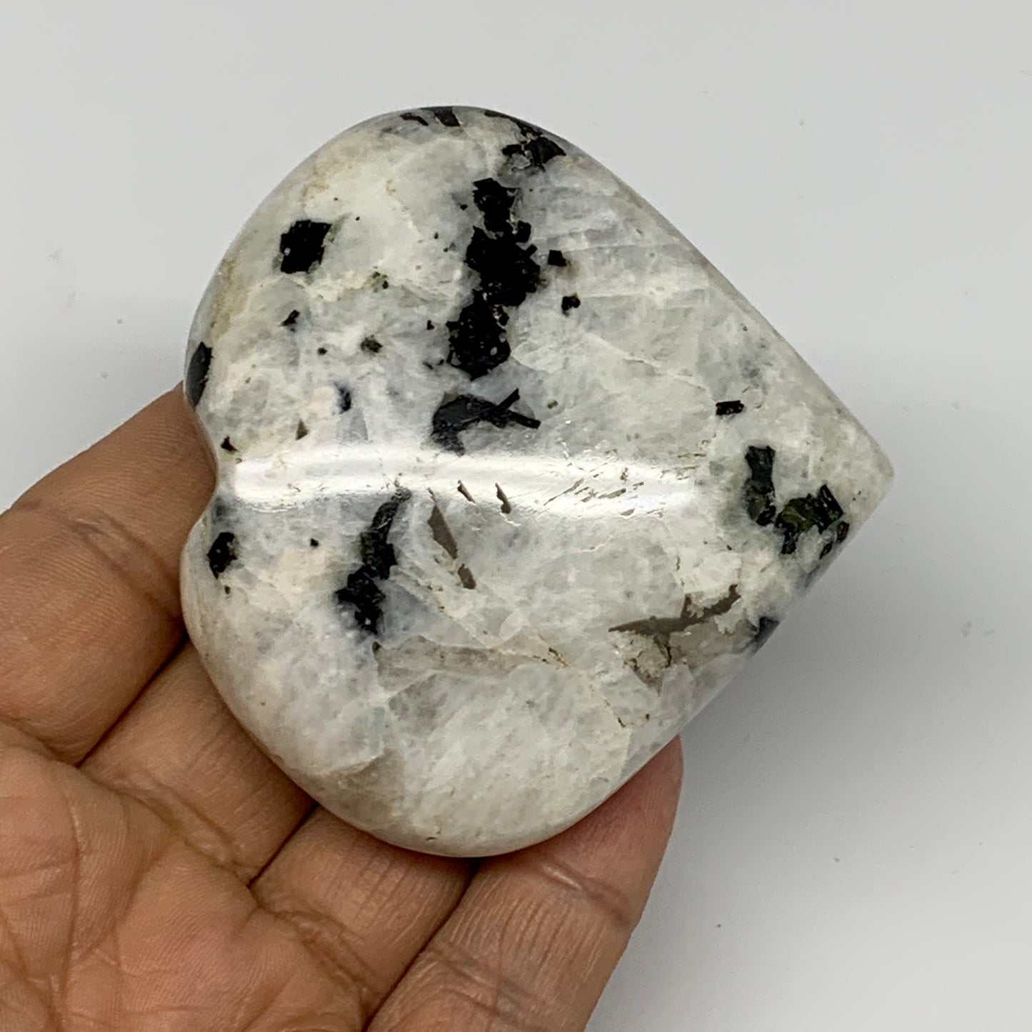 161.8g, 2.6"x2.8"x1", Rainbow Moonstone Heart Crystal Gemstone @India, B26389